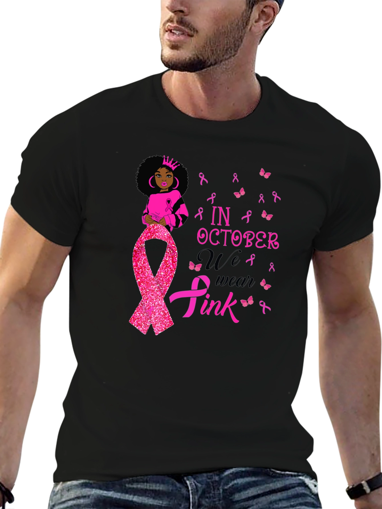 In October We Wear Pink Breast Cancer Awareness T-Shirt