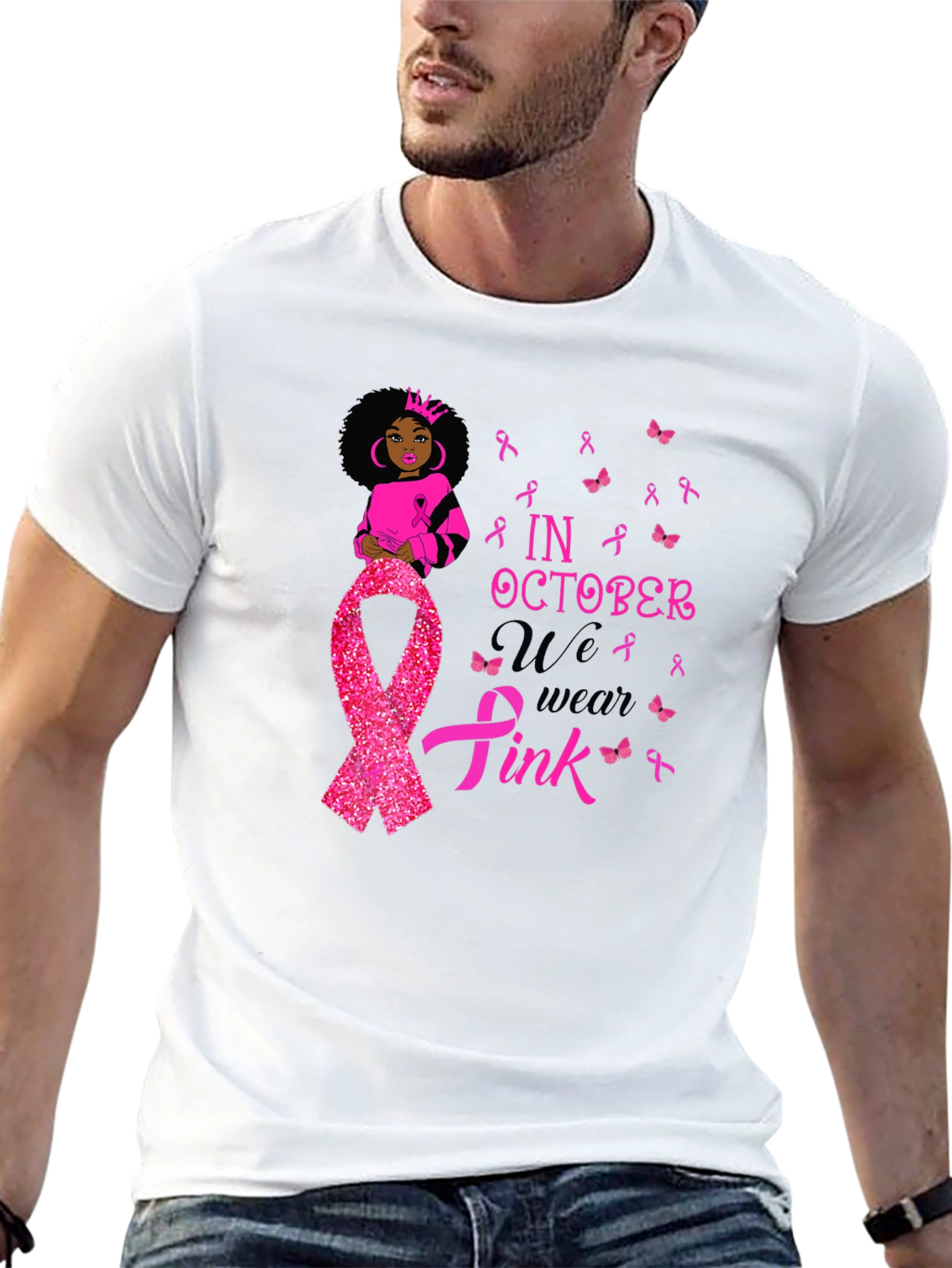 In October We Wear Pink Breast Cancer Awareness T-Shirt