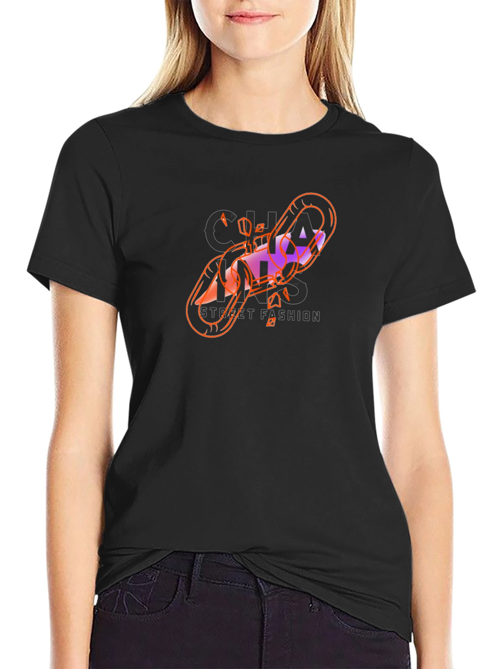 Chains Street Fashion Black Graphic Tee