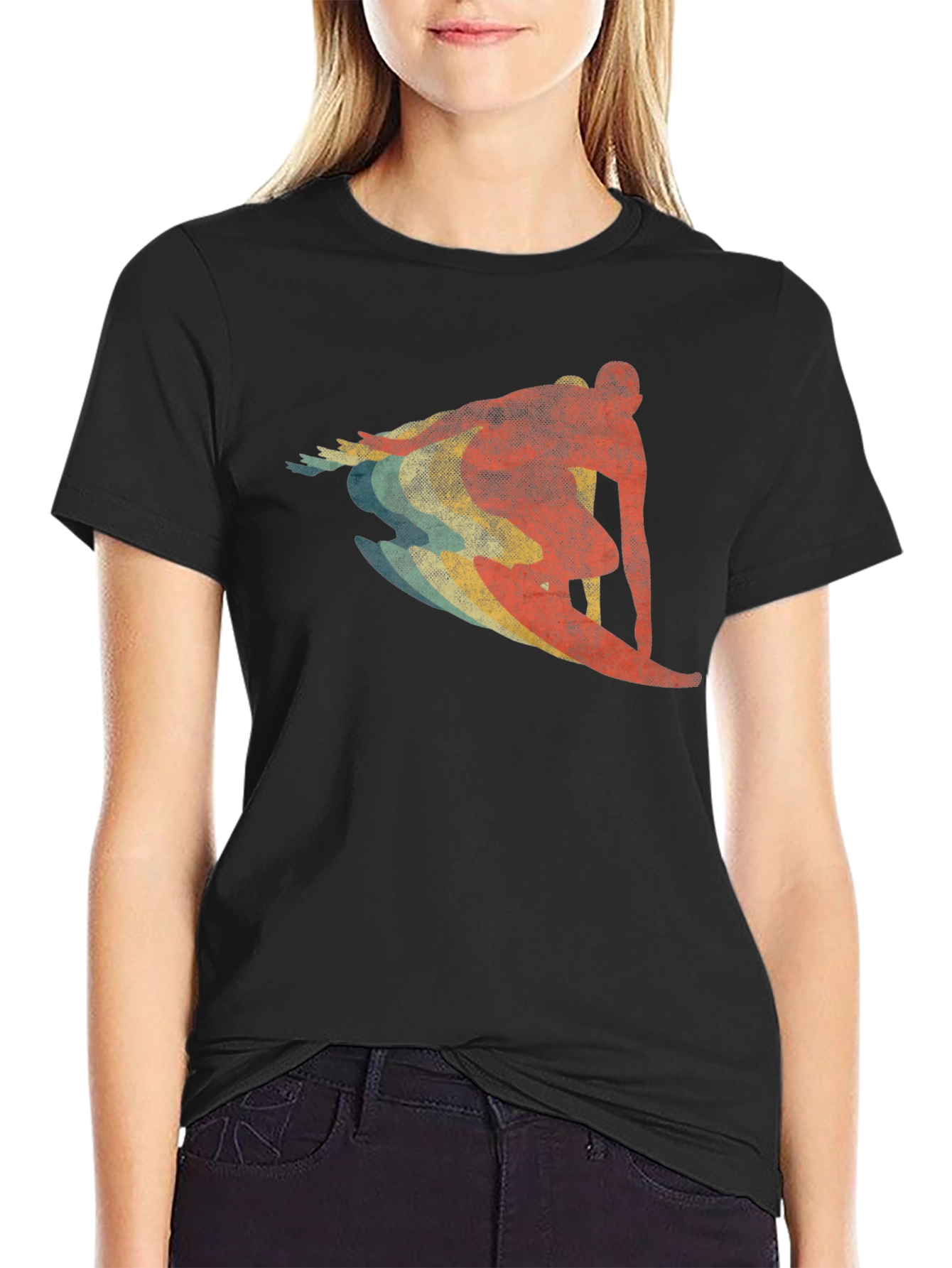 Retro Surfer Graphic T-Shirt - Black