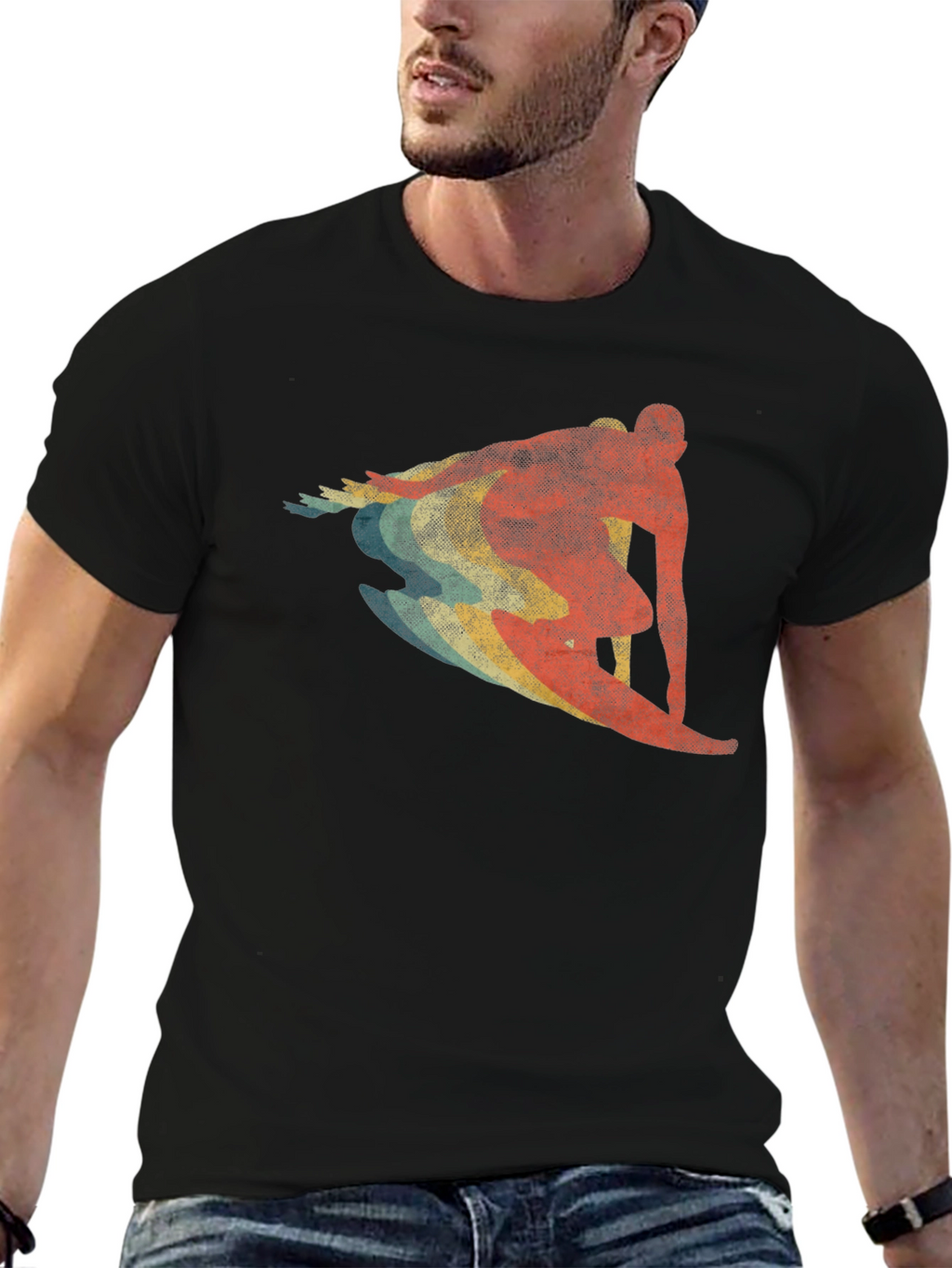 Retro Surfer Graphic T-Shirt - Black