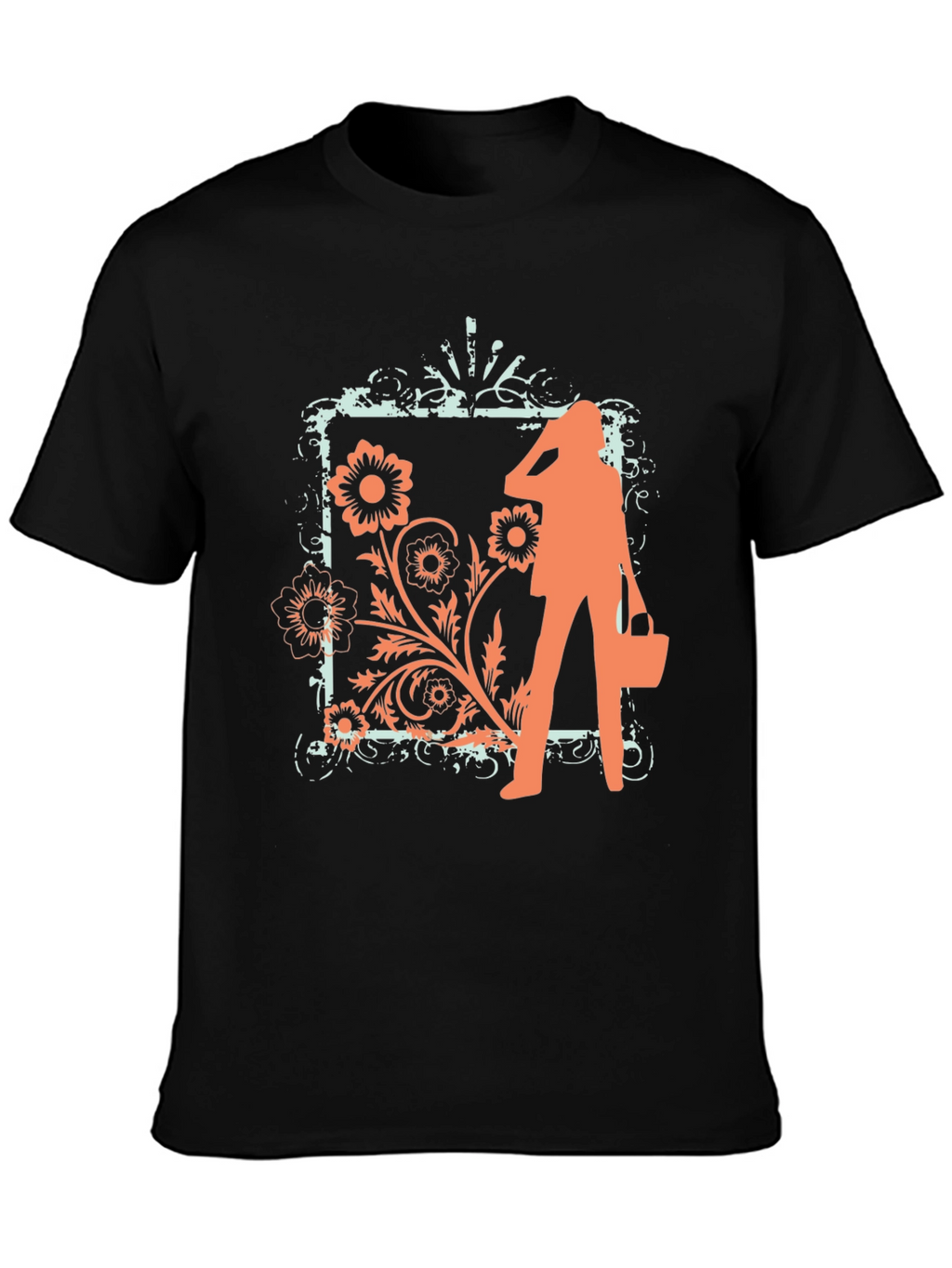 Trendy Black Tee with Fashion Floral Graphic