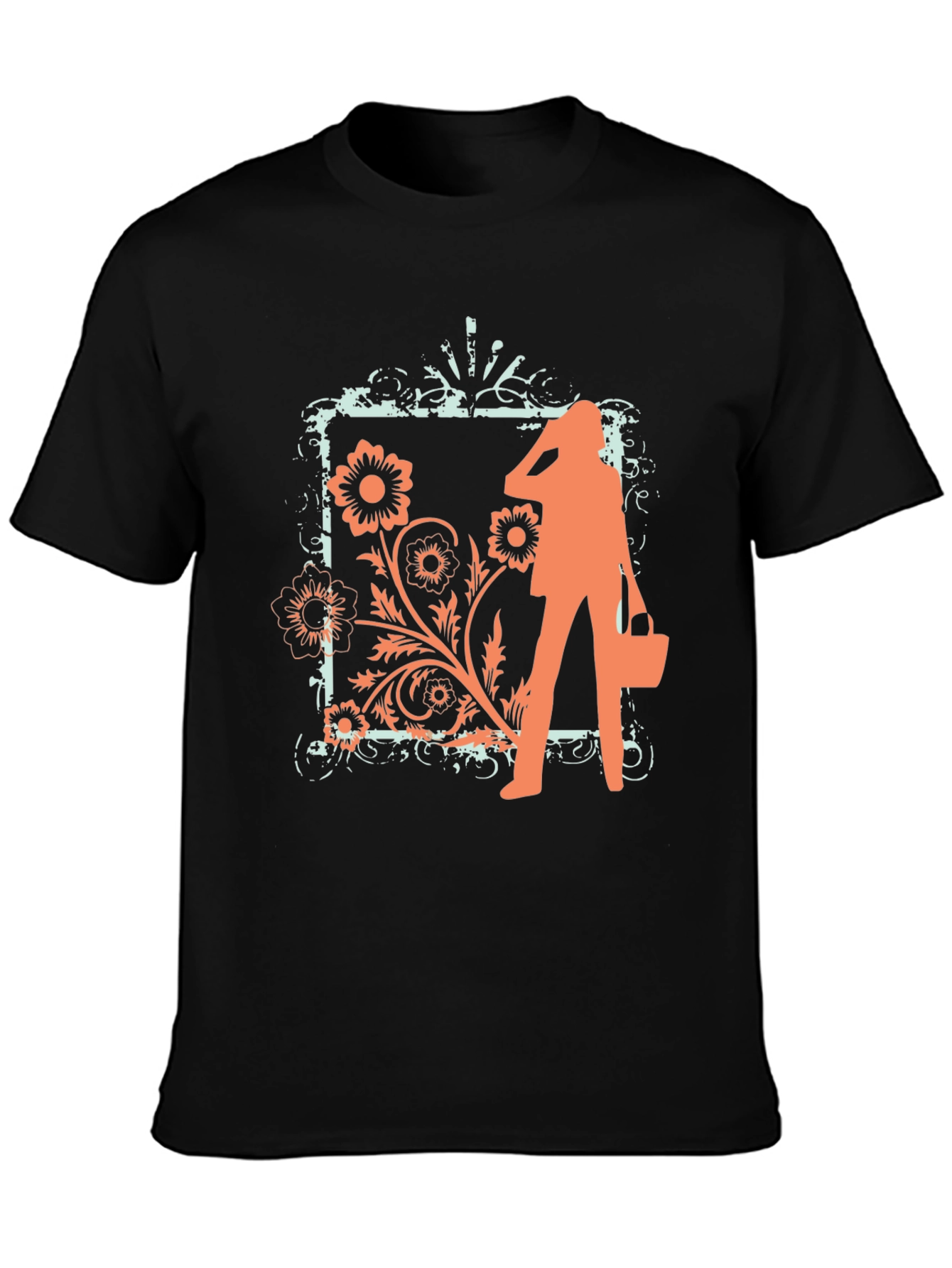 Trendy Black Tee with Fashion Floral Graphic