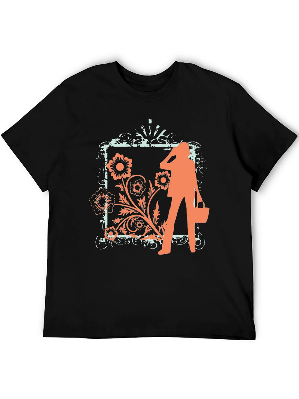 Trendy Black Tee with Fashion Floral Graphic