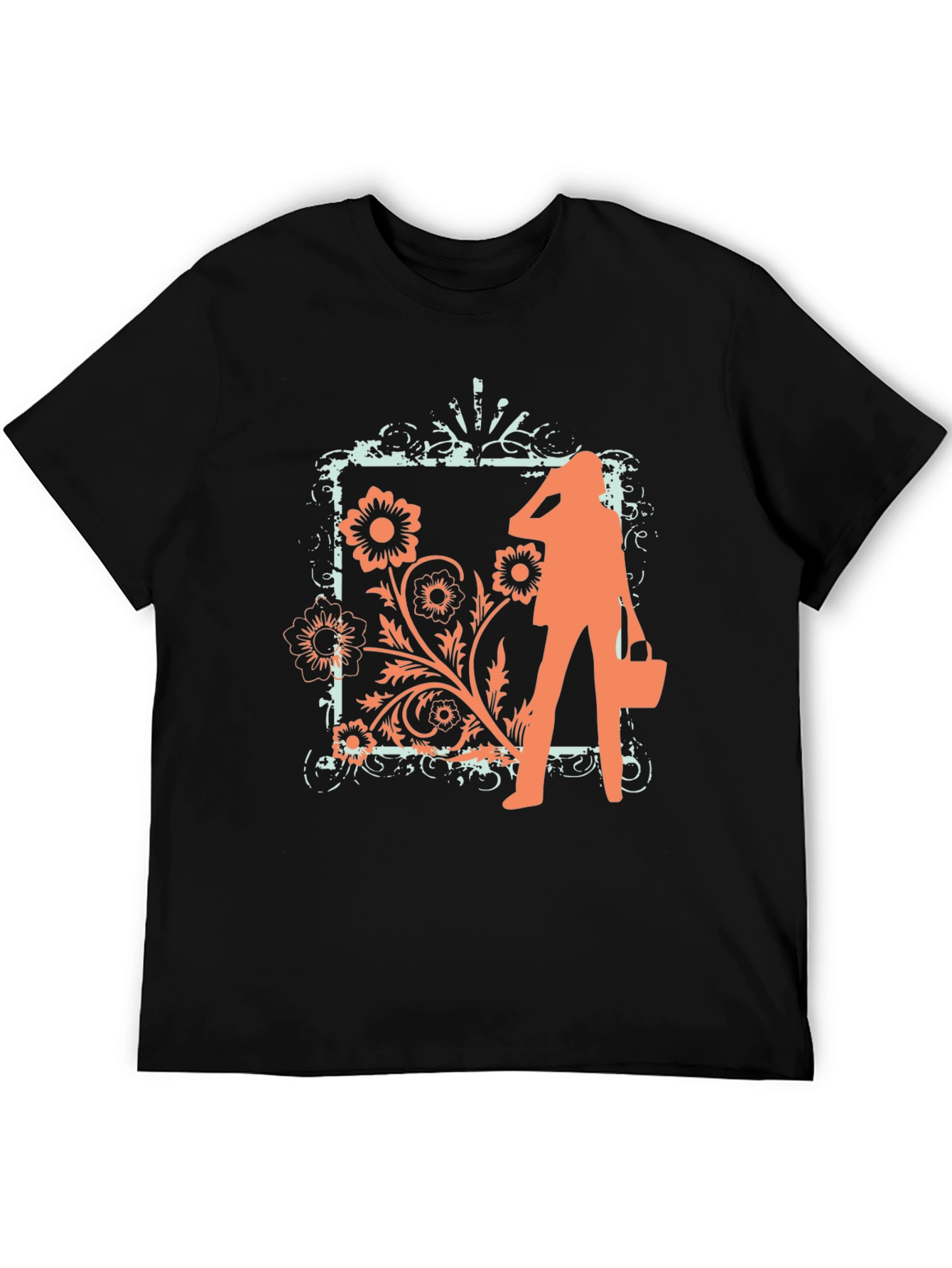 Trendy Black Tee with Fashion Floral Graphic