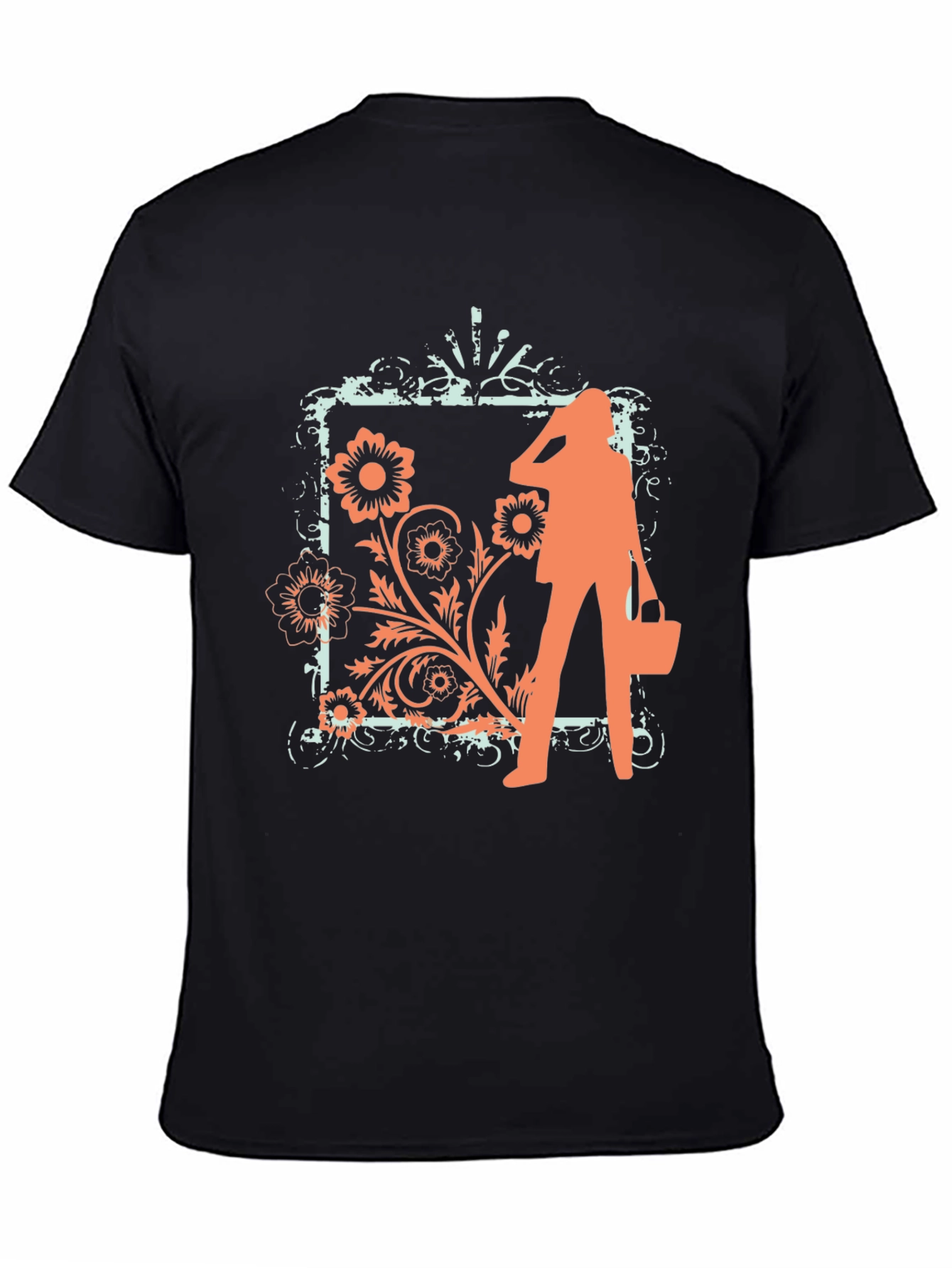 Trendy Black Tee with Fashion Floral Graphic