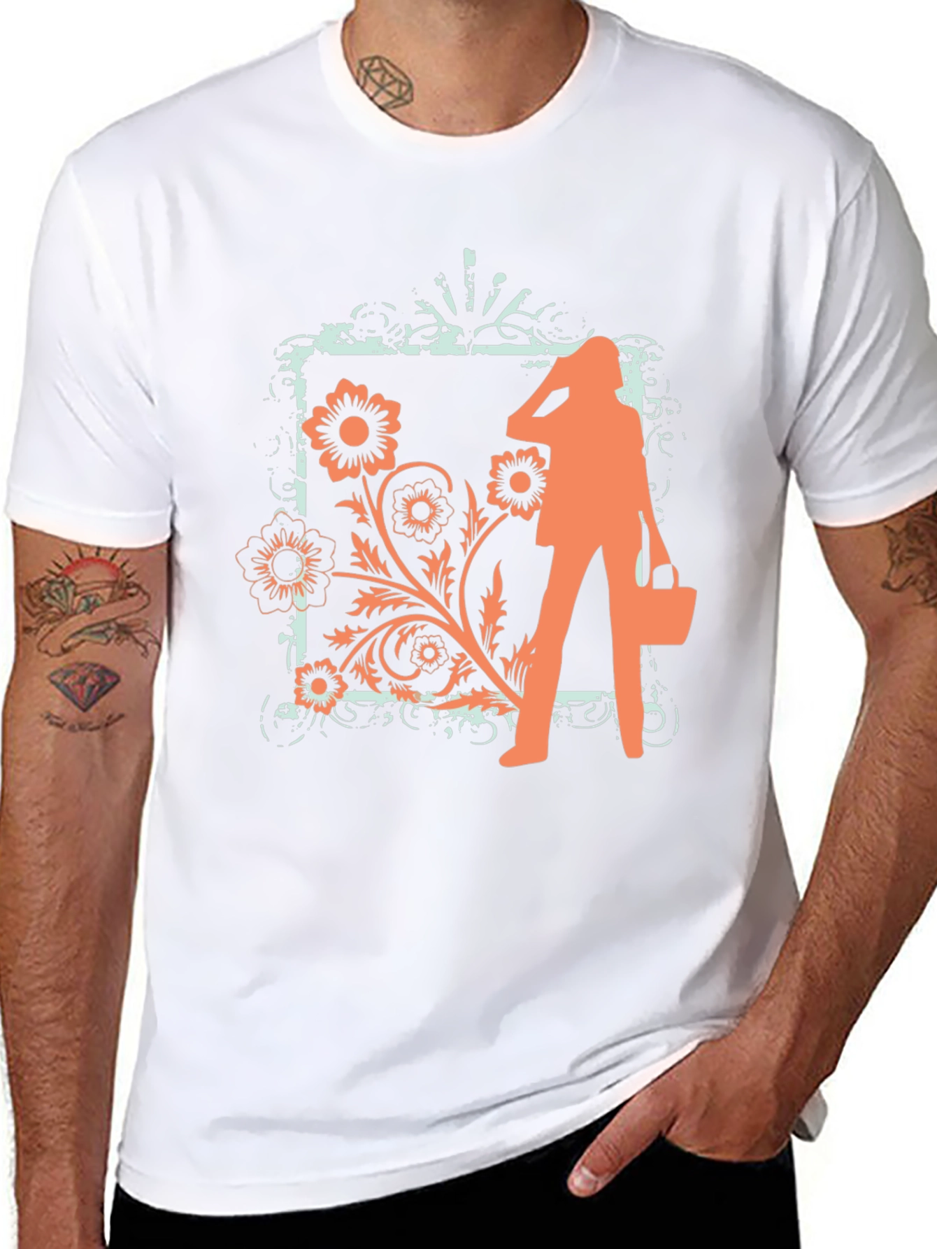 Trendy Black Tee with Fashion Floral Graphic