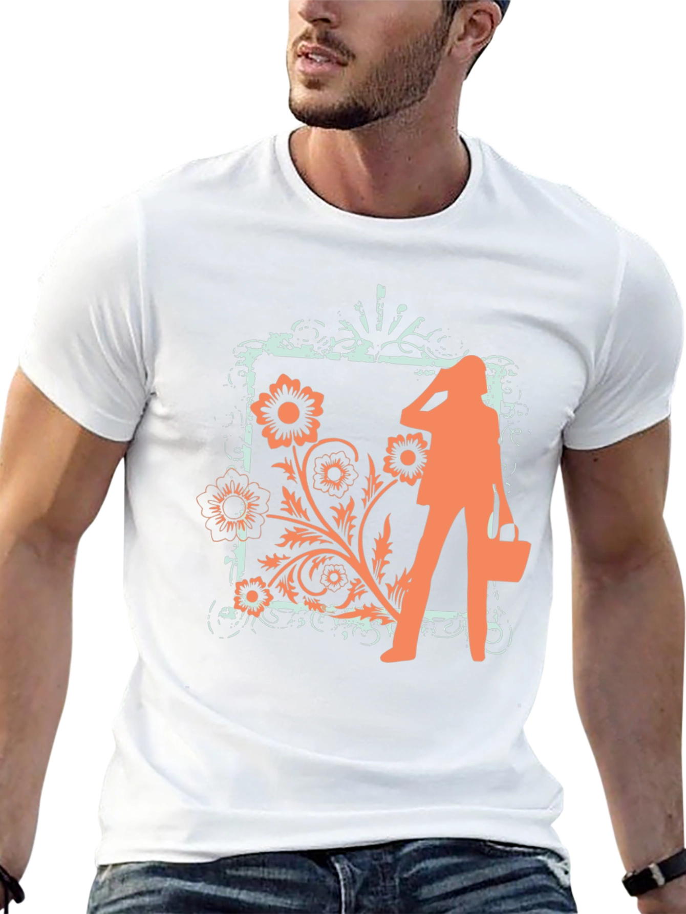 Trendy Black Tee with Fashion Floral Graphic