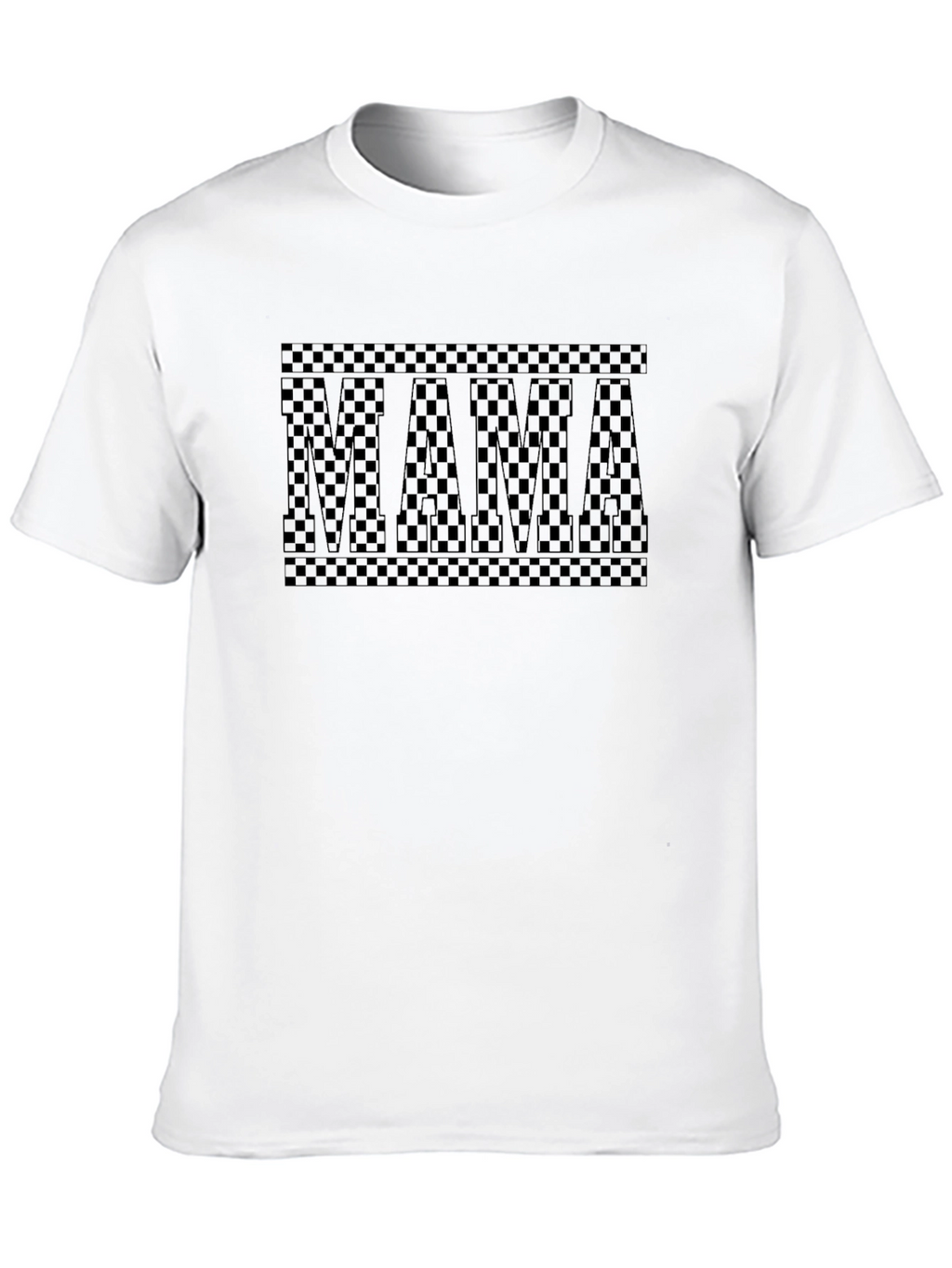 Mama Checkered Print Black Crew Neck T-Shirt