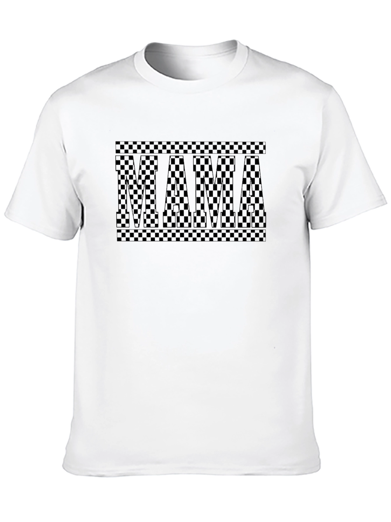 Mama Checkered Print Black Crew Neck T-Shirt