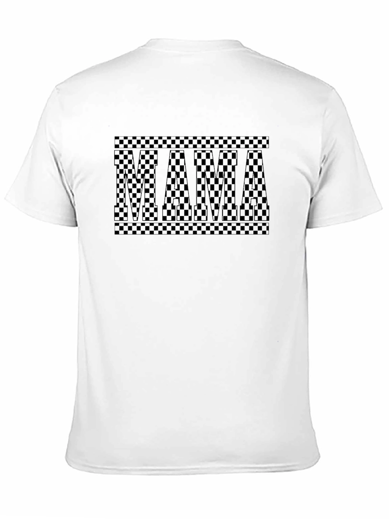 Mama Checkered Print Black Crew Neck T-Shirt