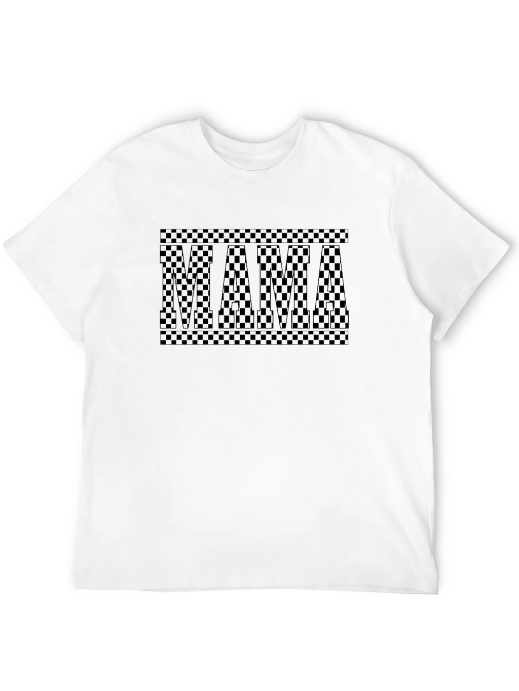 Mama Checkered Print Black Crew Neck T-Shirt