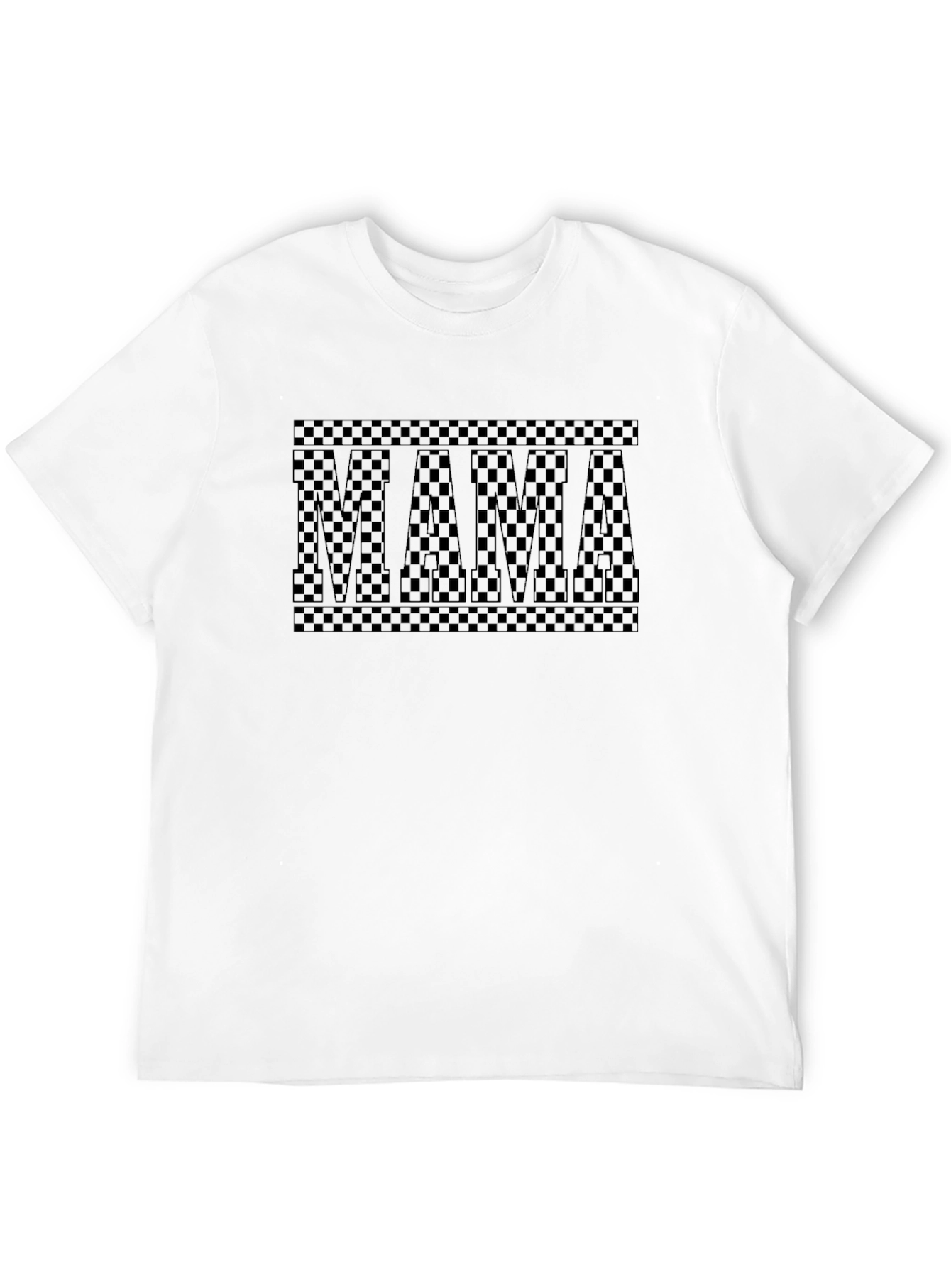 Mama Checkered Print Black Crew Neck T-Shirt