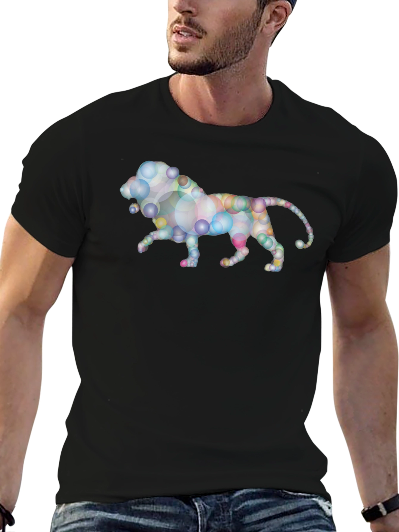 Abstract Lion Graphic Black T-Shirt