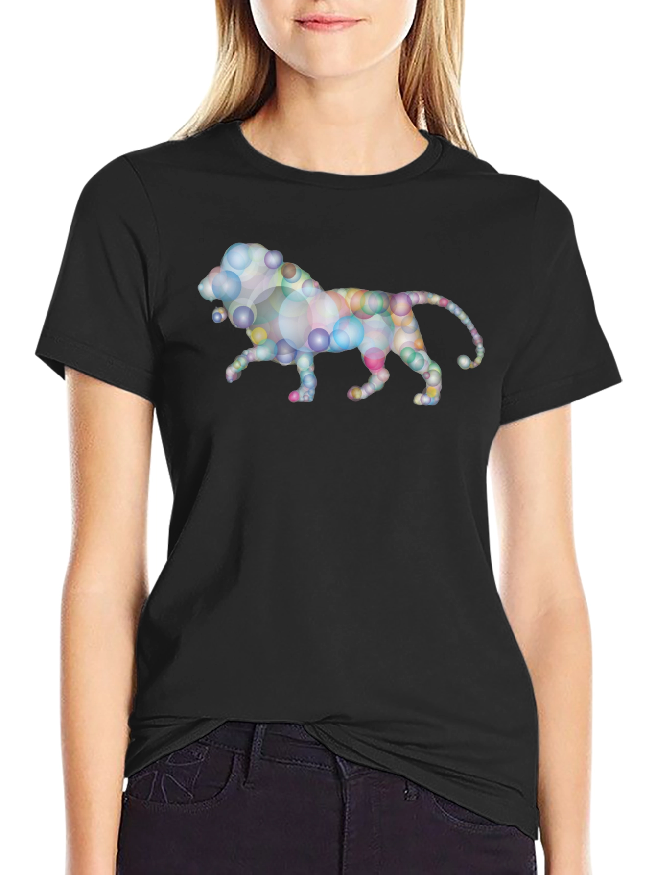 Abstract Lion Graphic Black T-Shirt