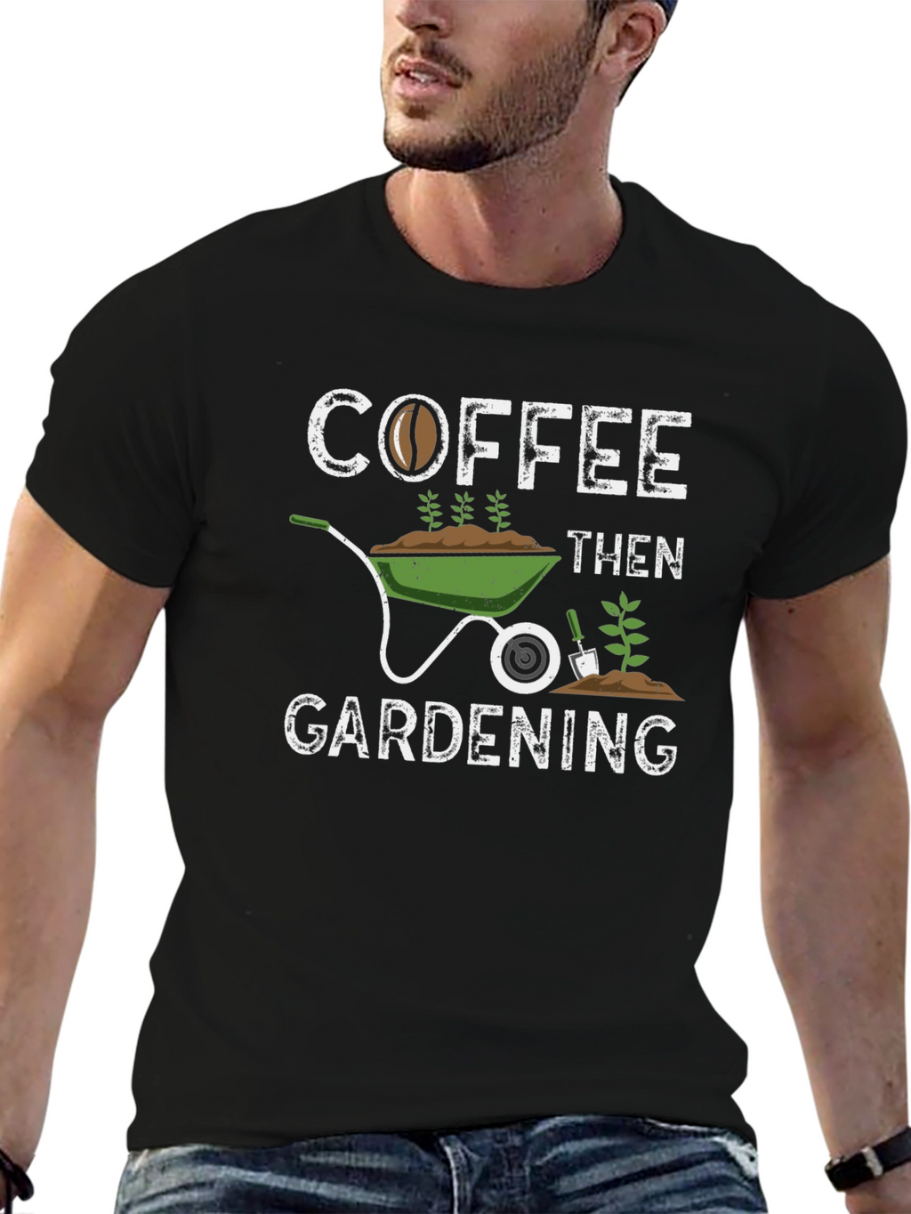 Coffee Then Gardening Black Graphic Tee
