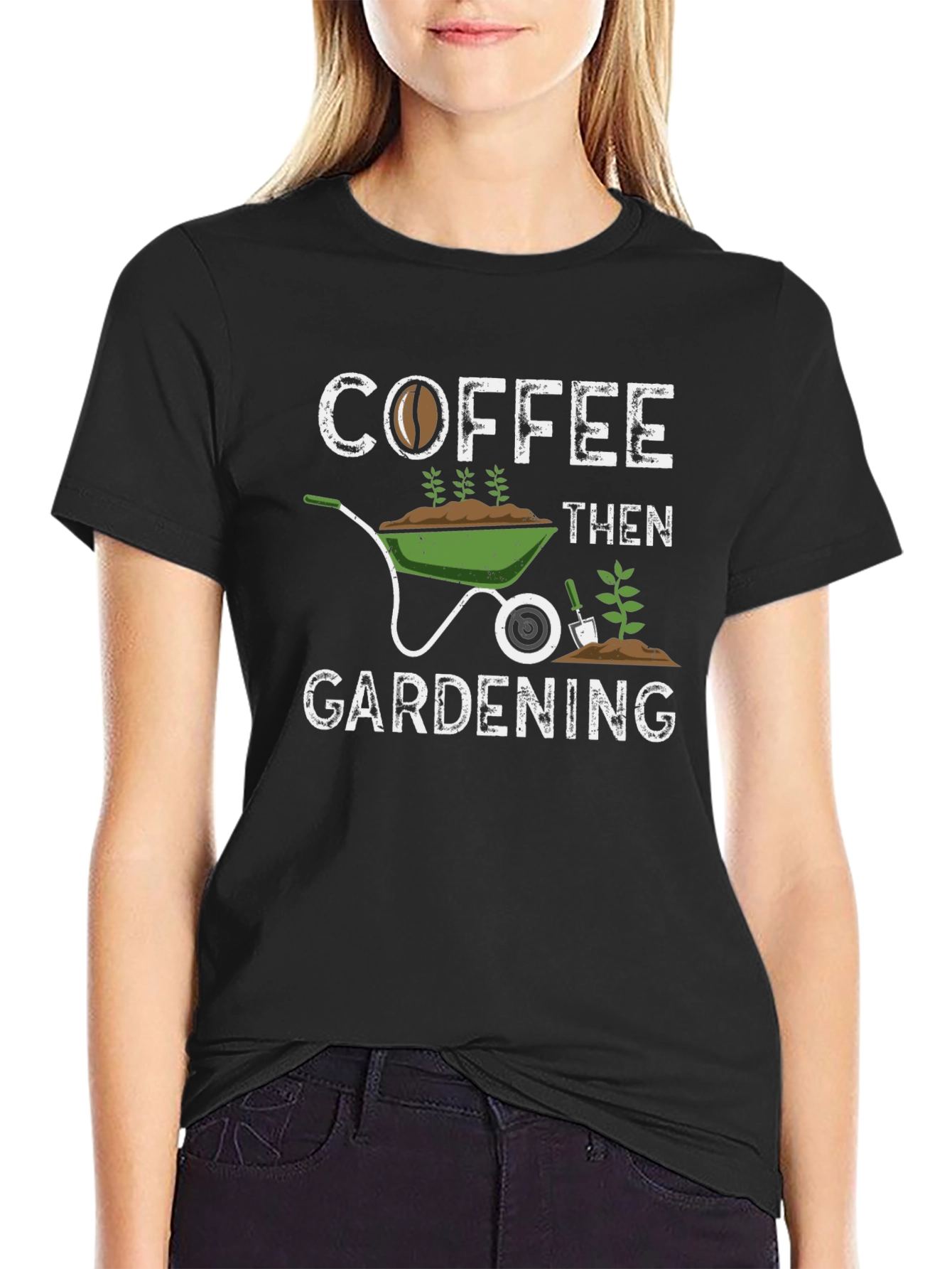 Coffee Then Gardening Black Graphic Tee