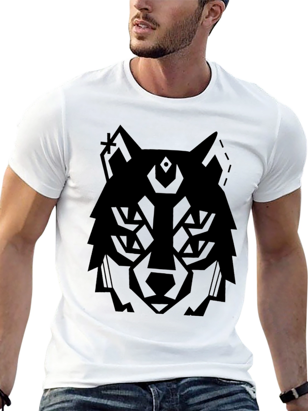 Geometric Wolf Graphic T-Shirt - Modern Style