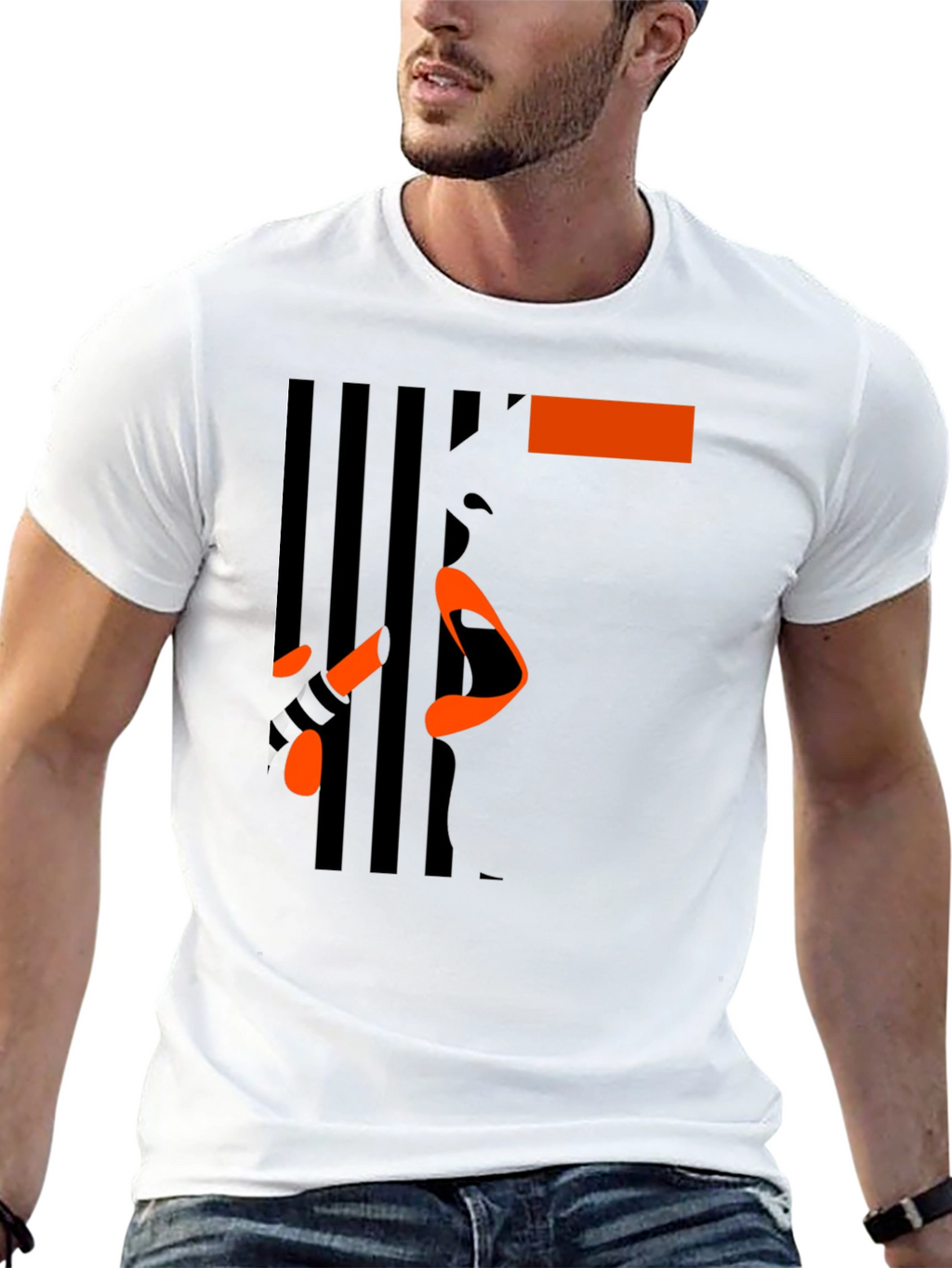 Abstract Face Graphic Print Black Tee
