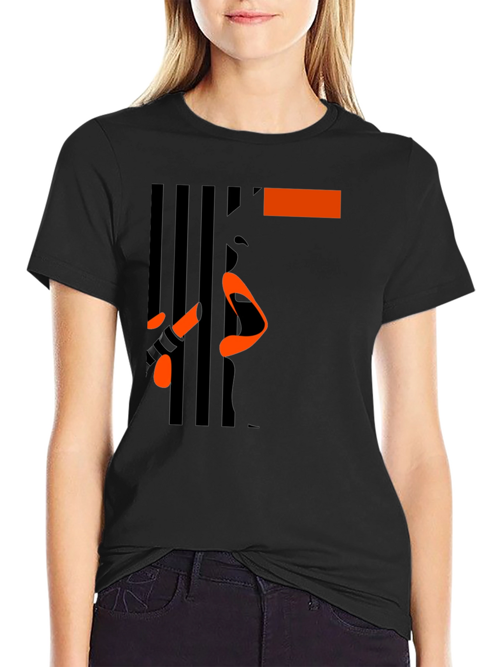 Abstract Face Graphic Print Black Tee