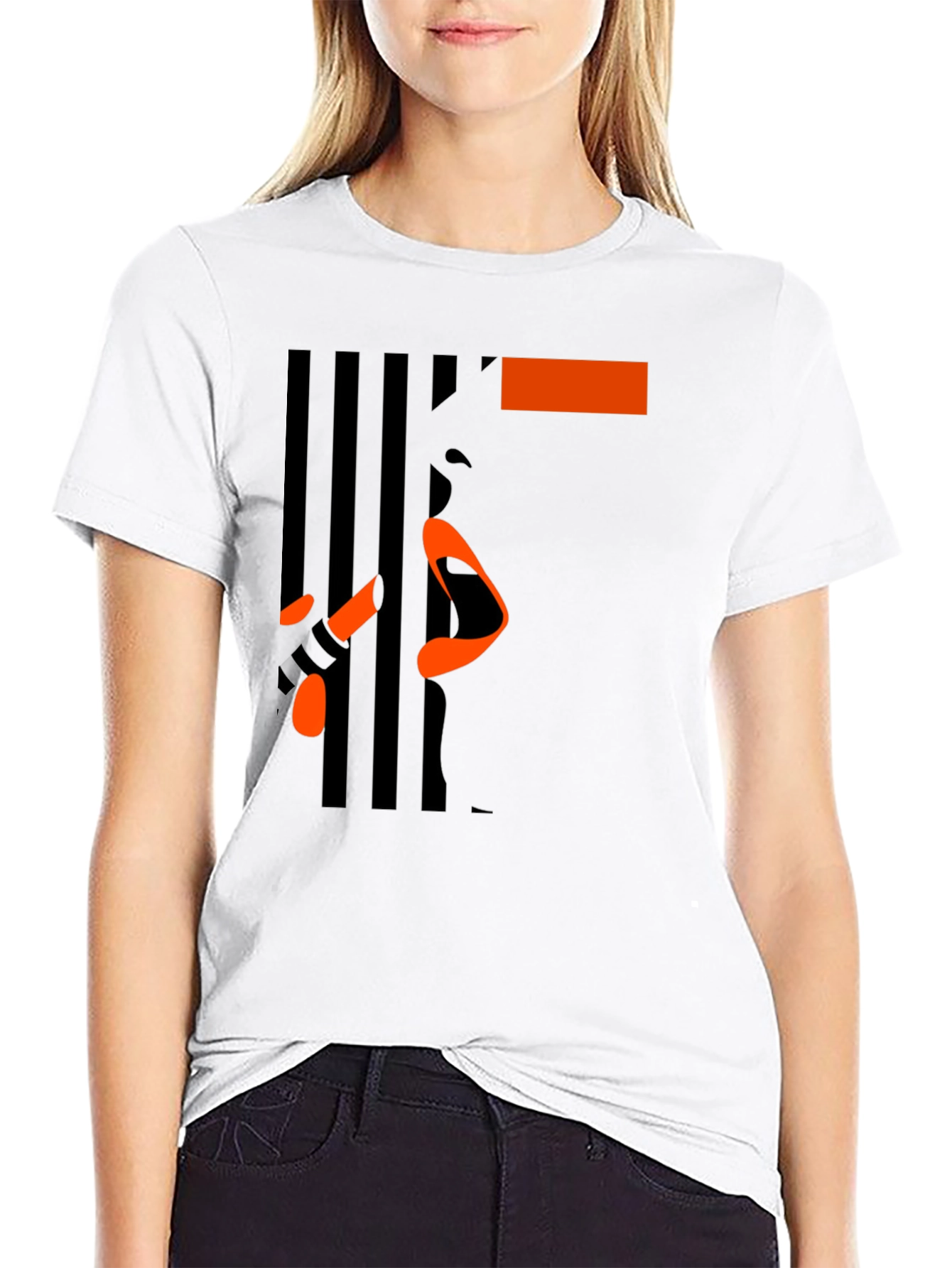 Abstract Face Graphic Print Black Tee