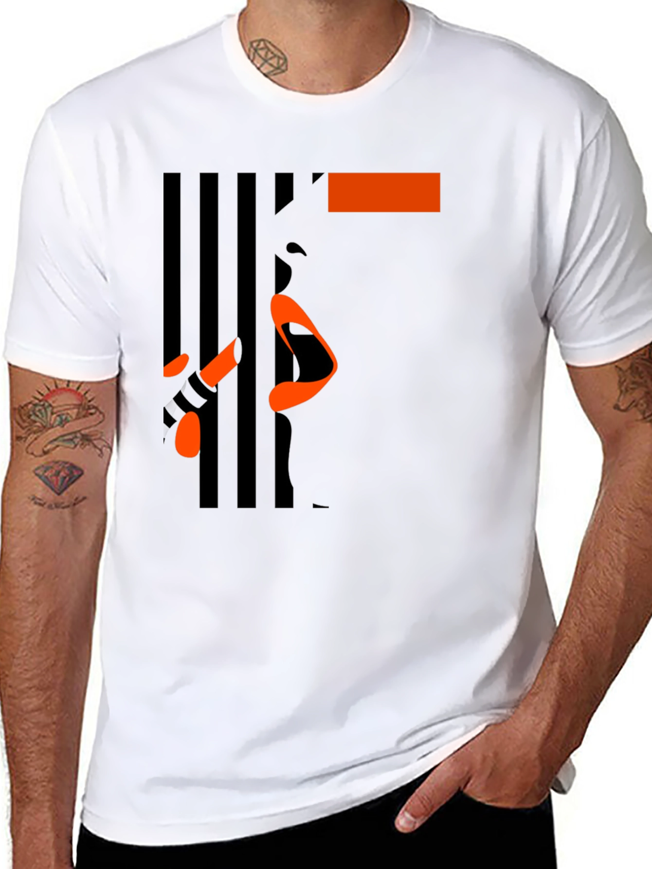 Abstract Face Graphic Print Black Tee