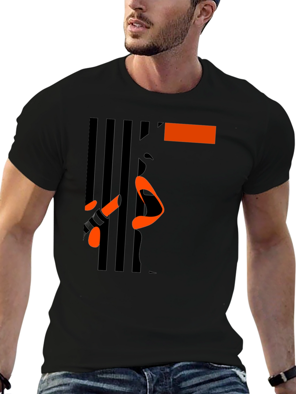 Abstract Face Graphic Print Black Tee