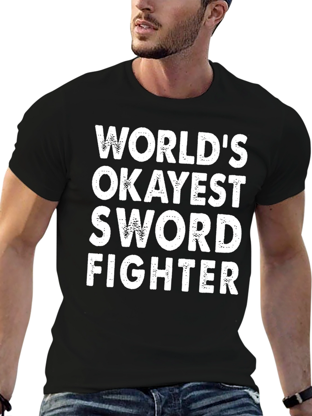 Worlds Okayest Sword Fighter Black T-Shirt