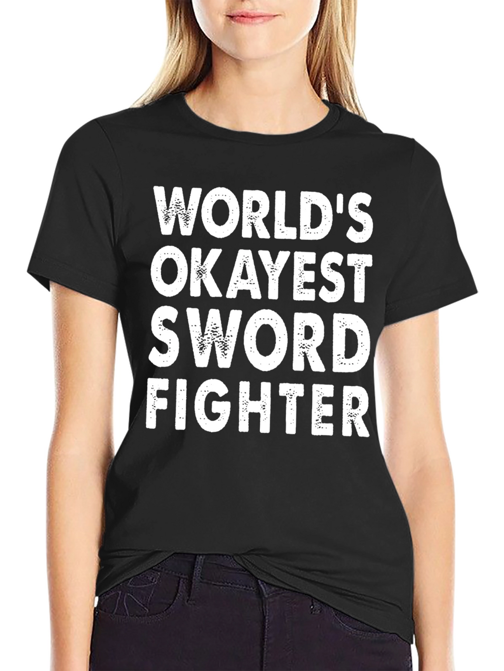 Worlds Okayest Sword Fighter Black T-Shirt