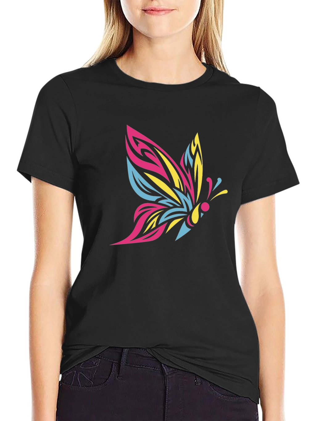 Bold Butterfly Graphic Tee - Black Cotton Comfort
