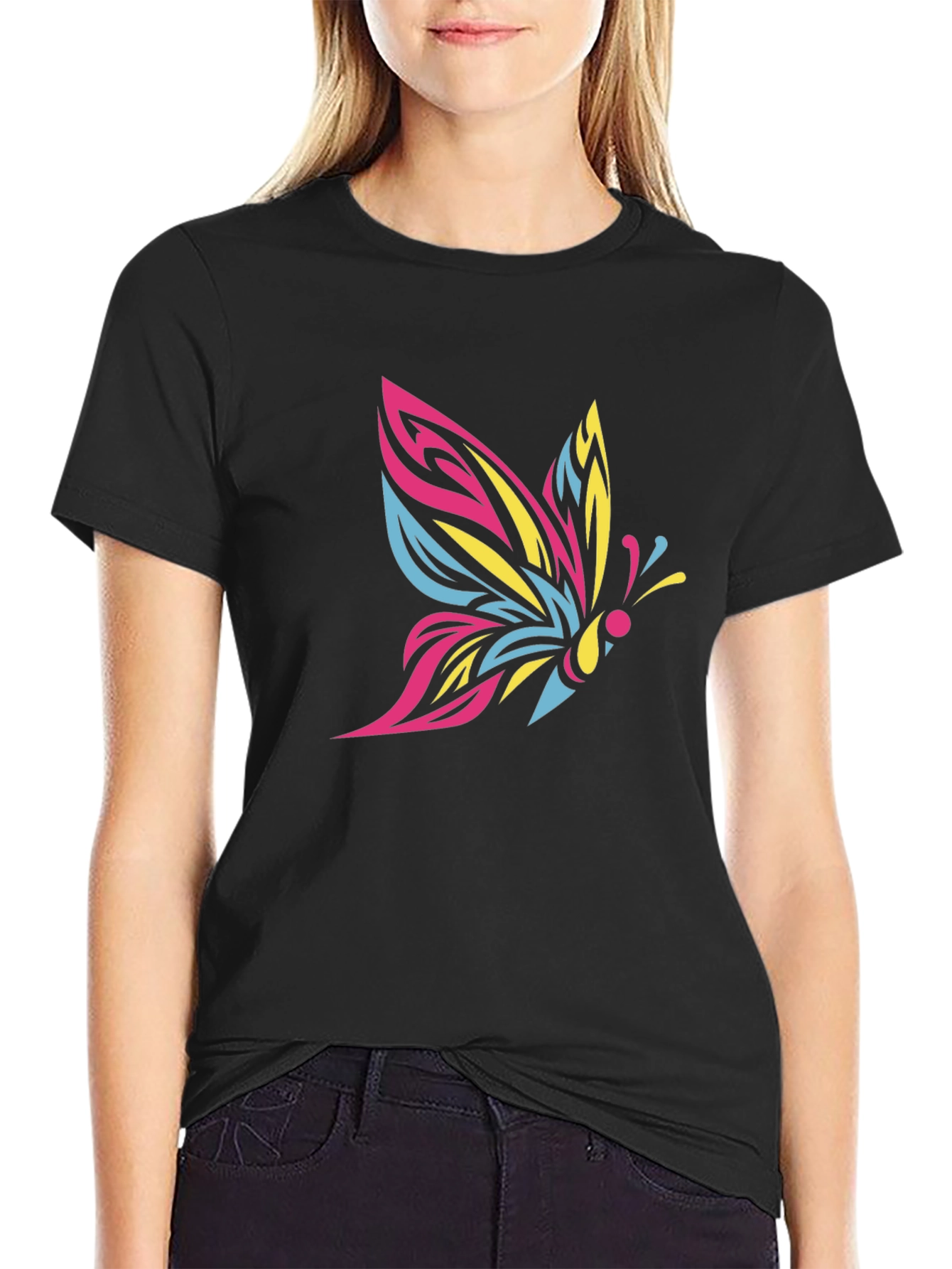 Bold Butterfly Graphic Tee - Black Cotton Comfort