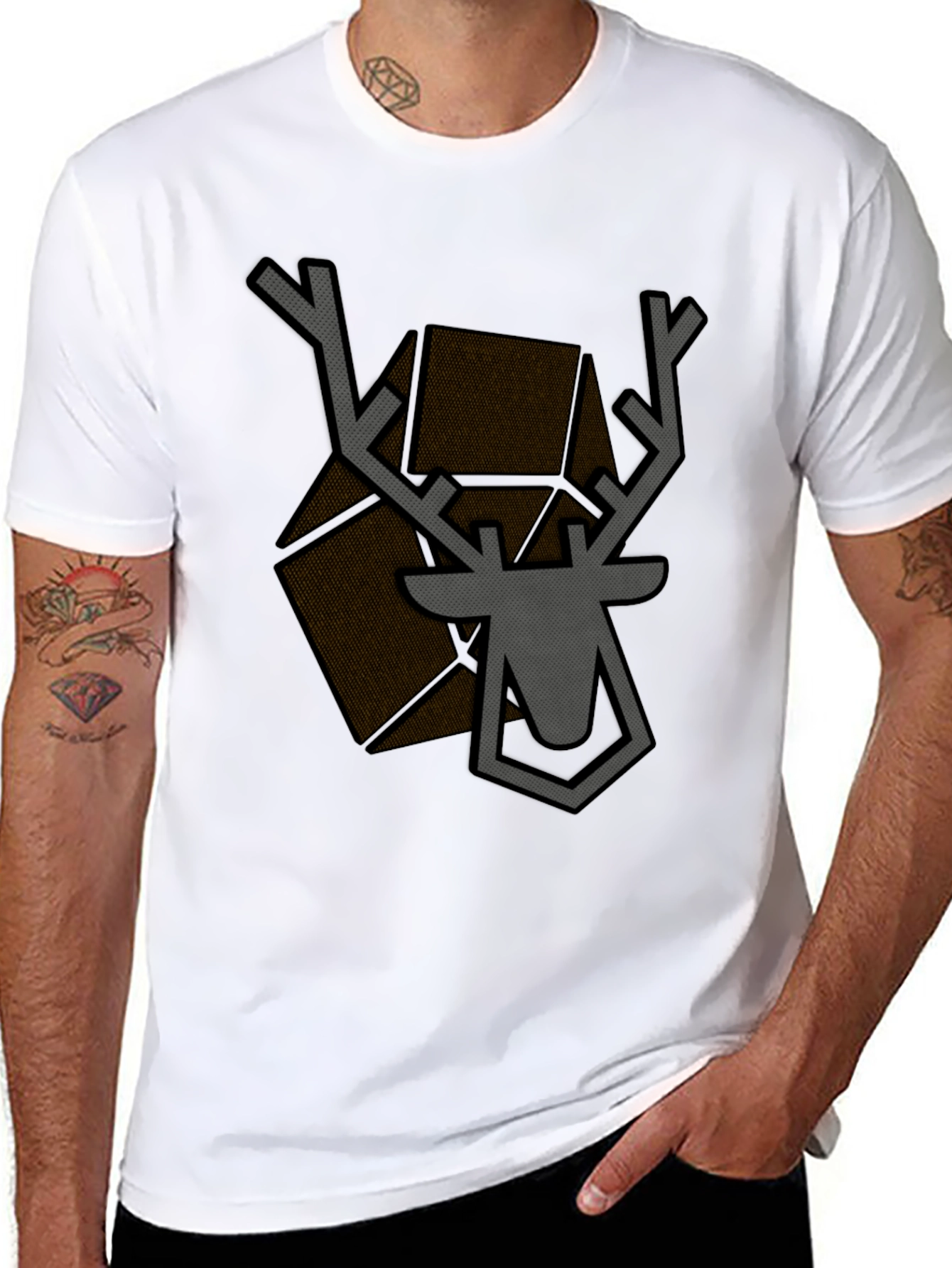 Geometric Deer Graphic Tee - Modern Style