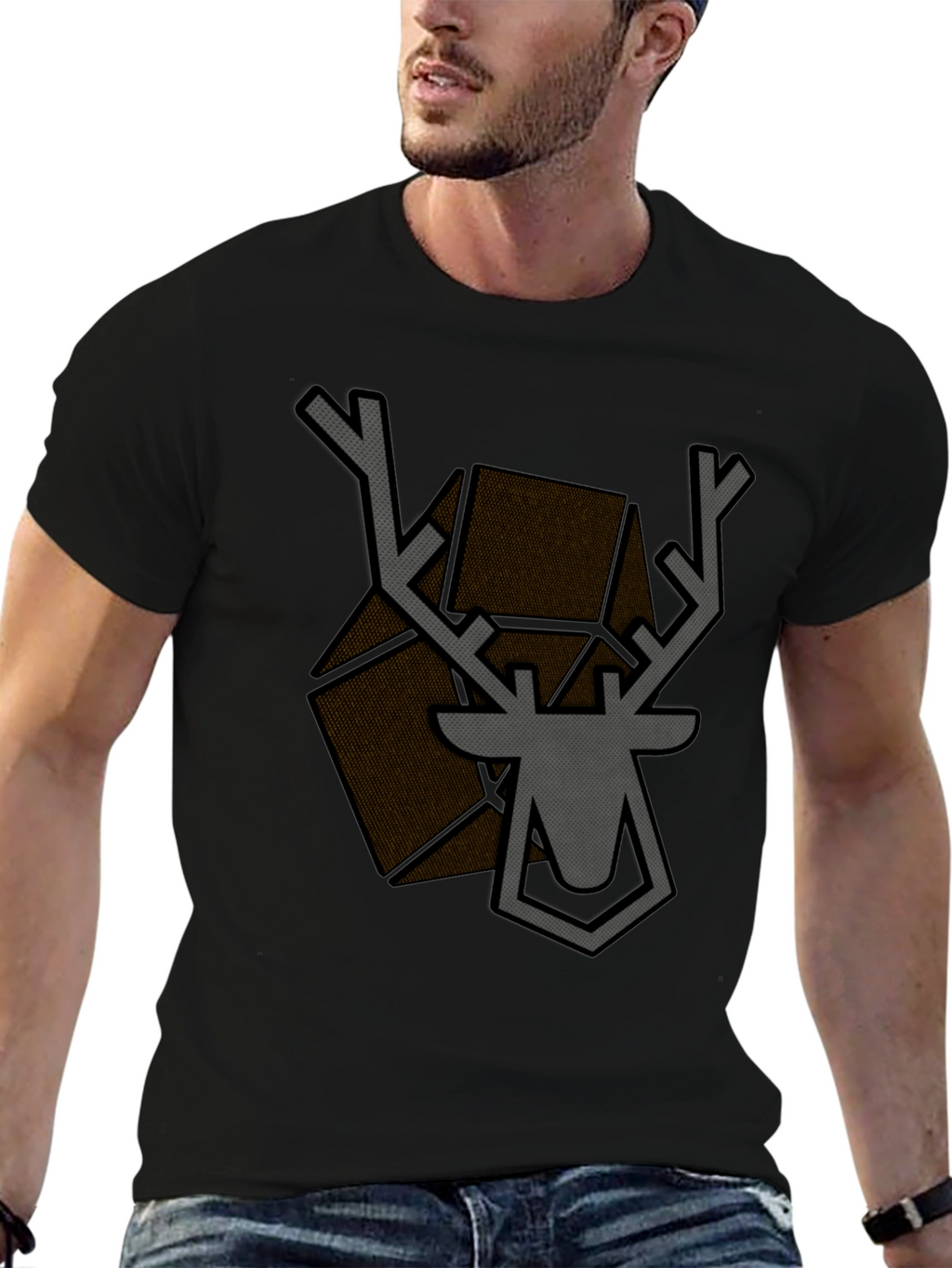 Geometric Deer Graphic Tee - Modern Style