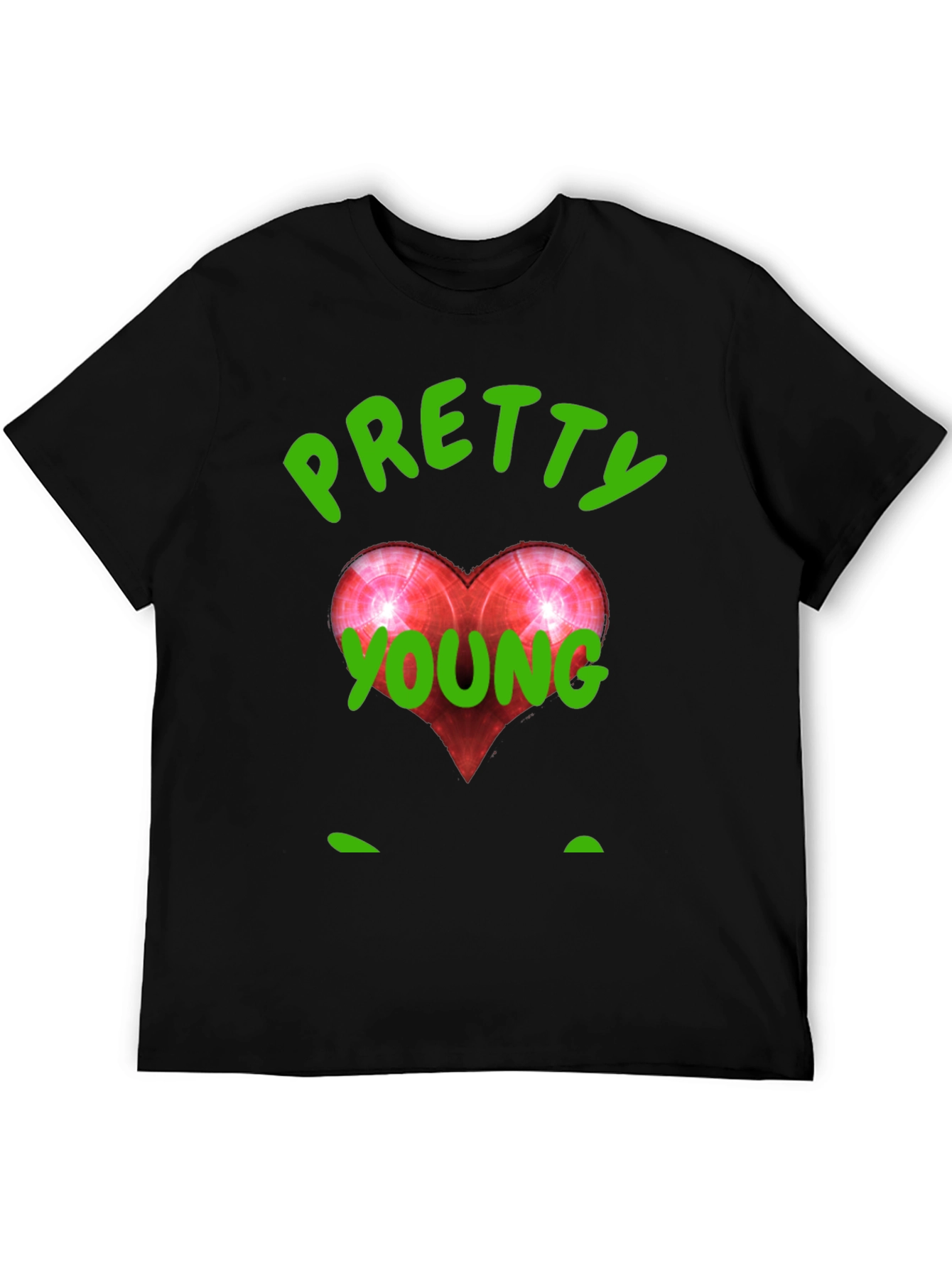 Pretty Young Red Heart Graphic Black T-Shirt