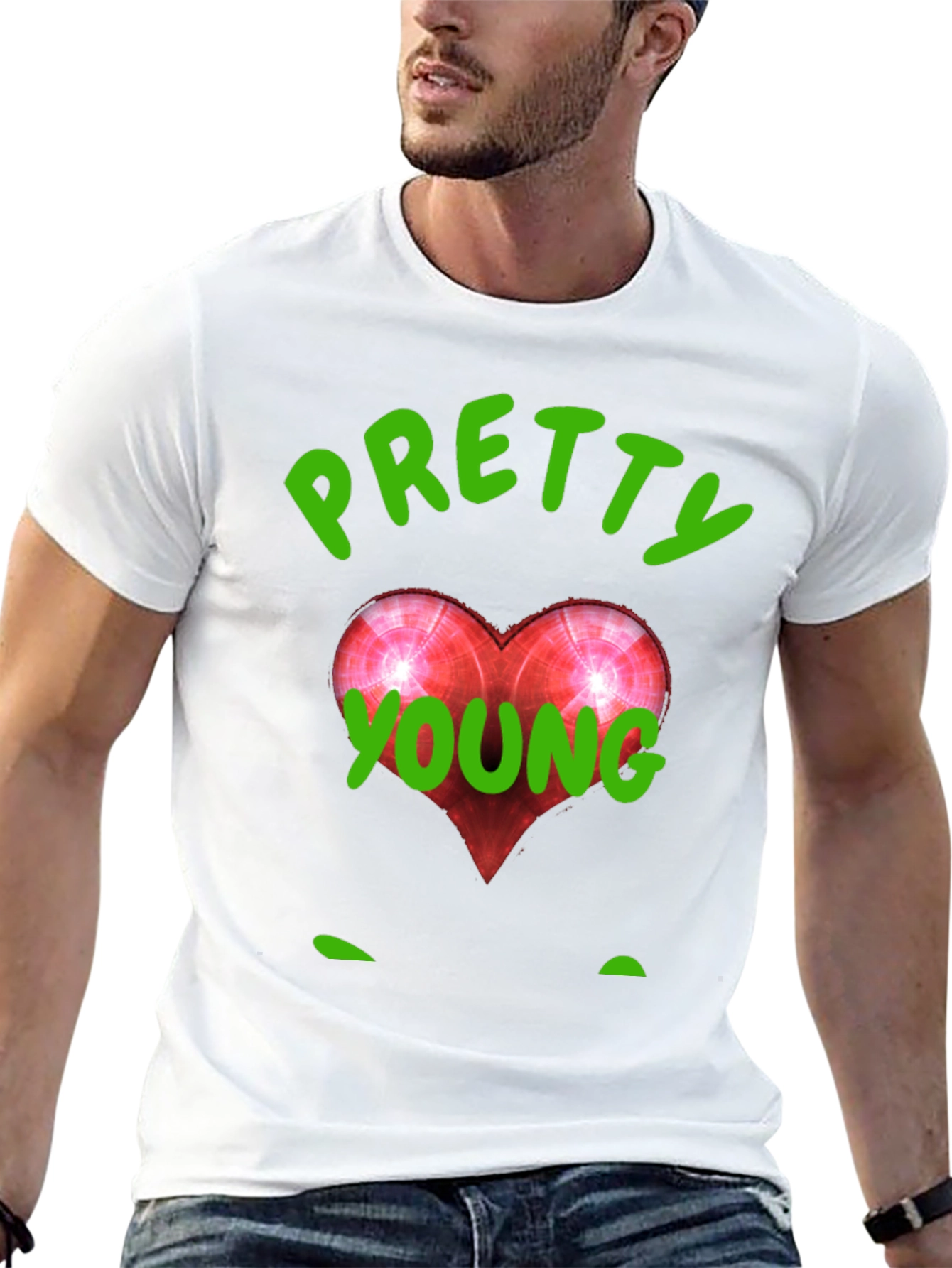 Pretty Young Red Heart Graphic Black T-Shirt