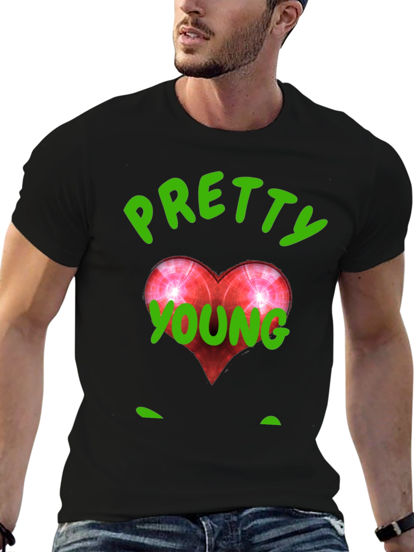 Pretty Young Red Heart Graphic Black T-Shirt