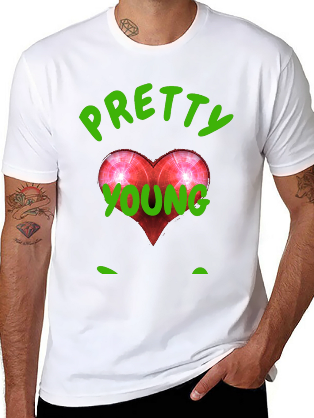 Pretty Young Red Heart Graphic Black T-Shirt