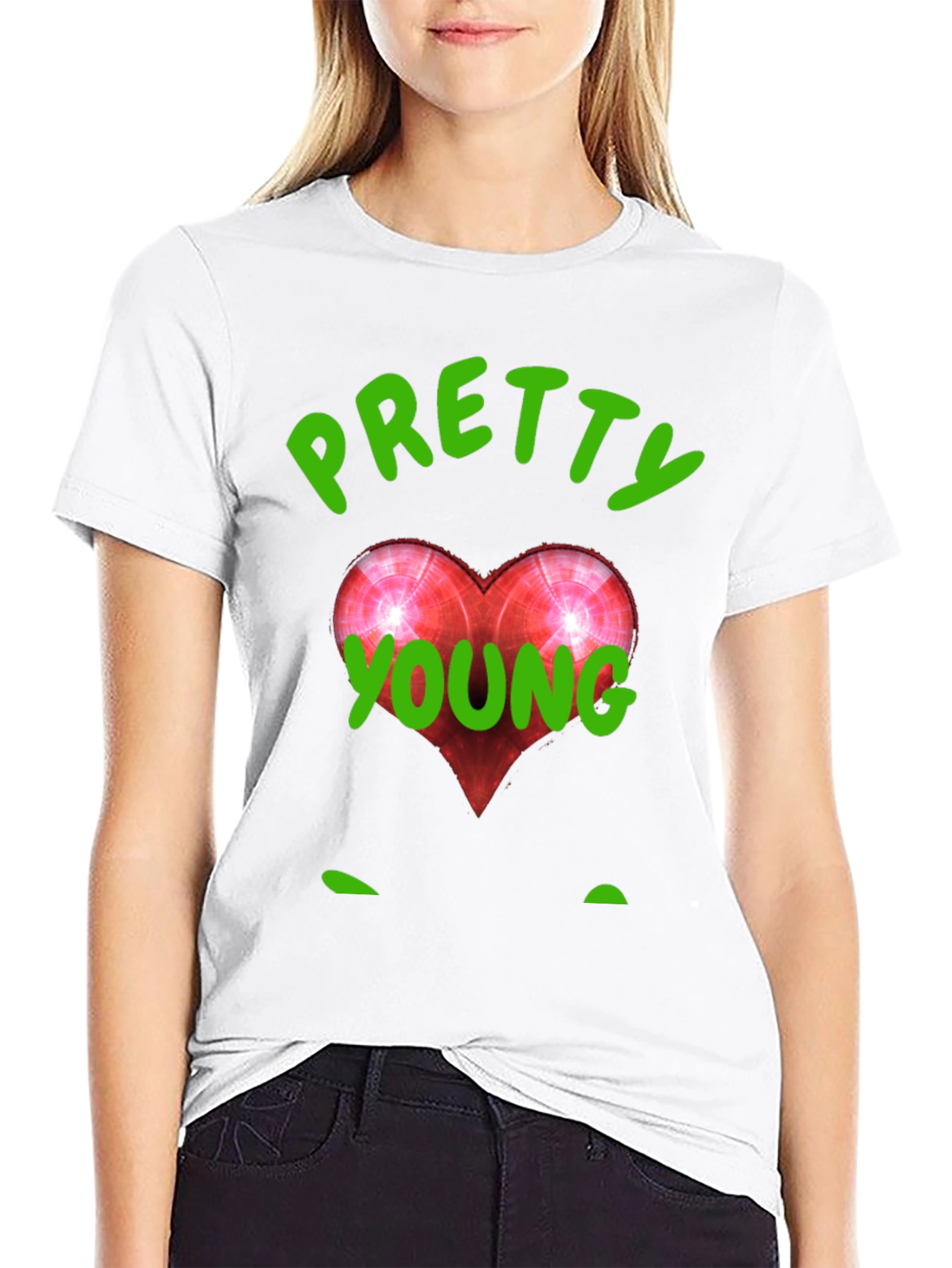 Pretty Young Red Heart Graphic Black T-Shirt