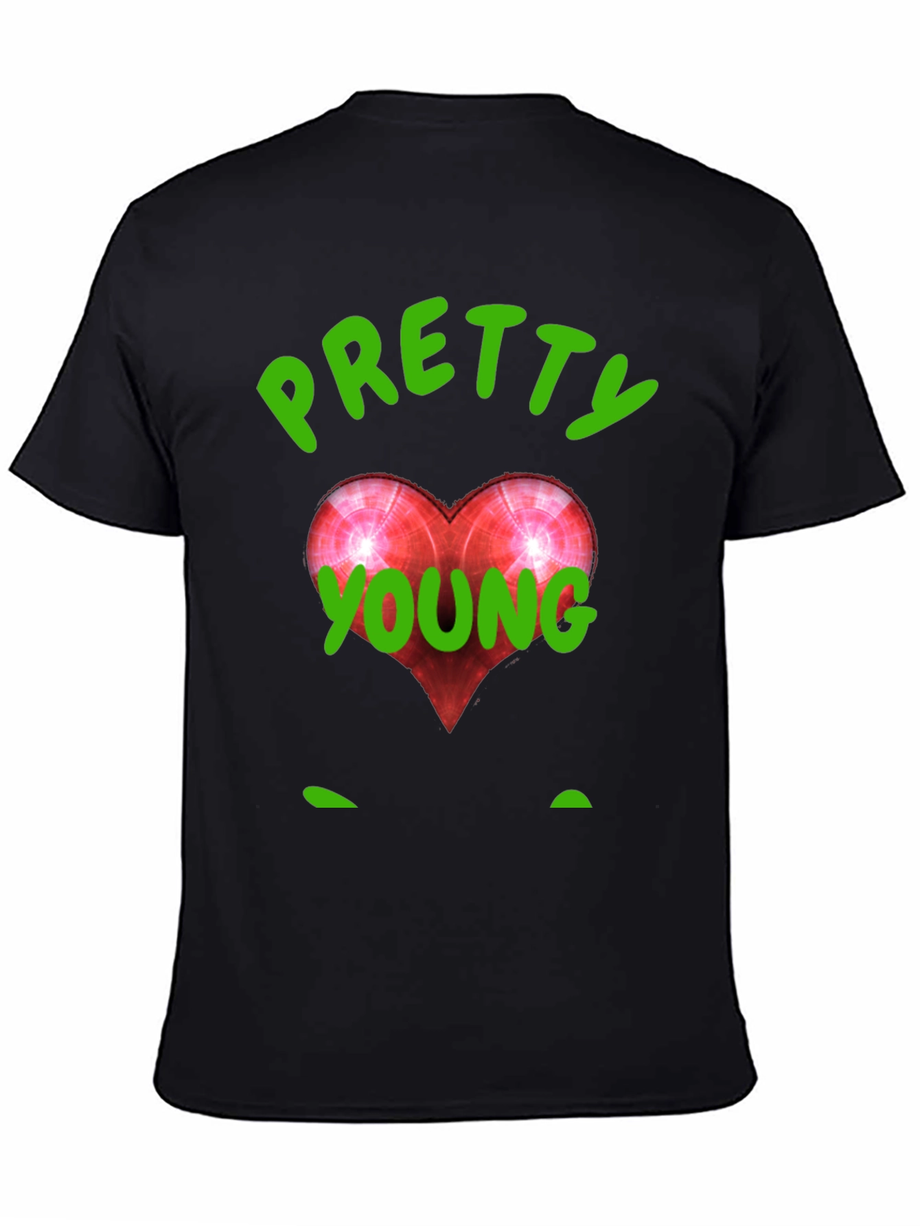 Pretty Young Red Heart Graphic Black T-Shirt