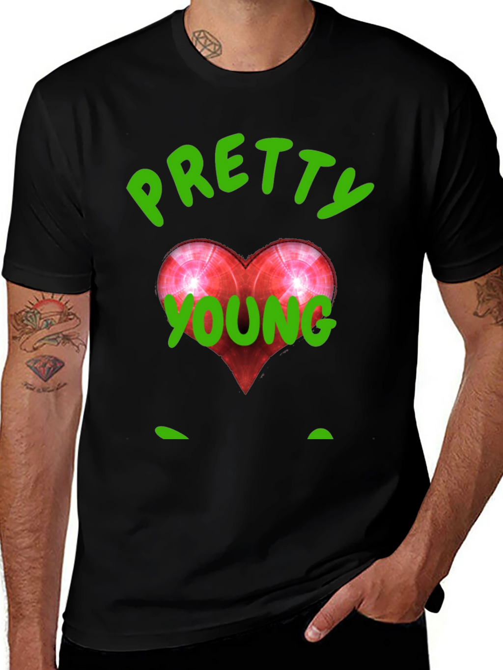 Pretty Young Red Heart Graphic Black T-Shirt