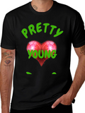 Pretty Young Red Heart Graphic Black T-Shirt