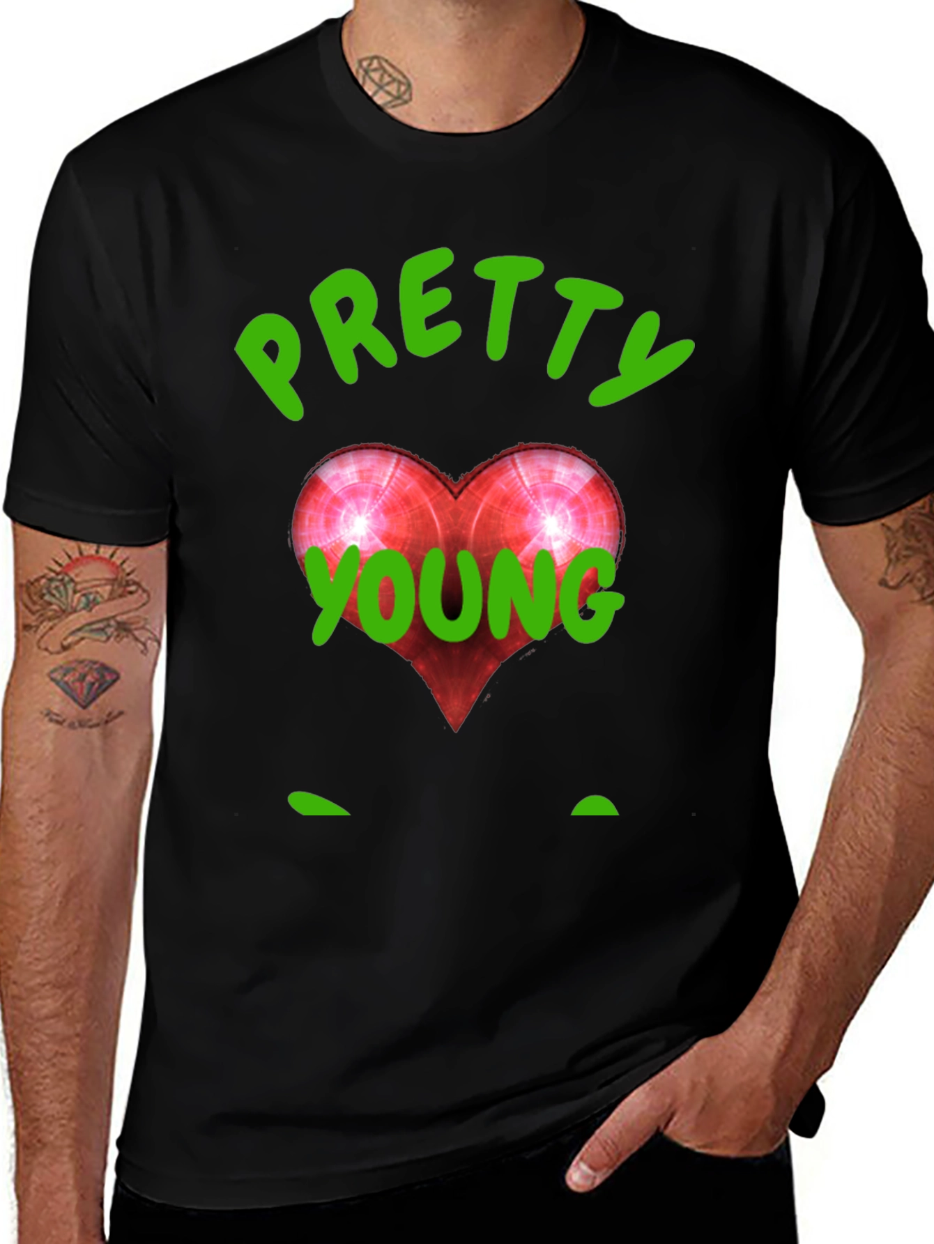 Pretty Young Red Heart Graphic Black T-Shirt