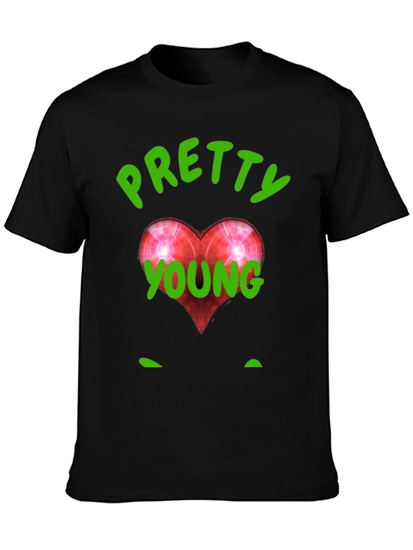 Pretty Young Red Heart Graphic Black T-Shirt