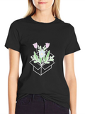 Floral Box Graphic T-Shirt - Stylish Casual Wear