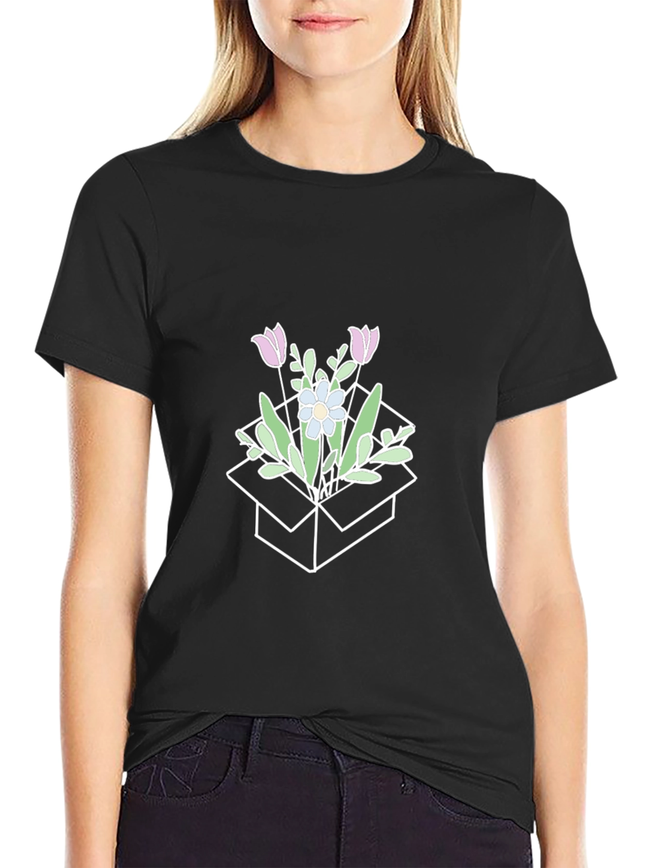 Floral Box Graphic T-Shirt - Stylish Casual Wear