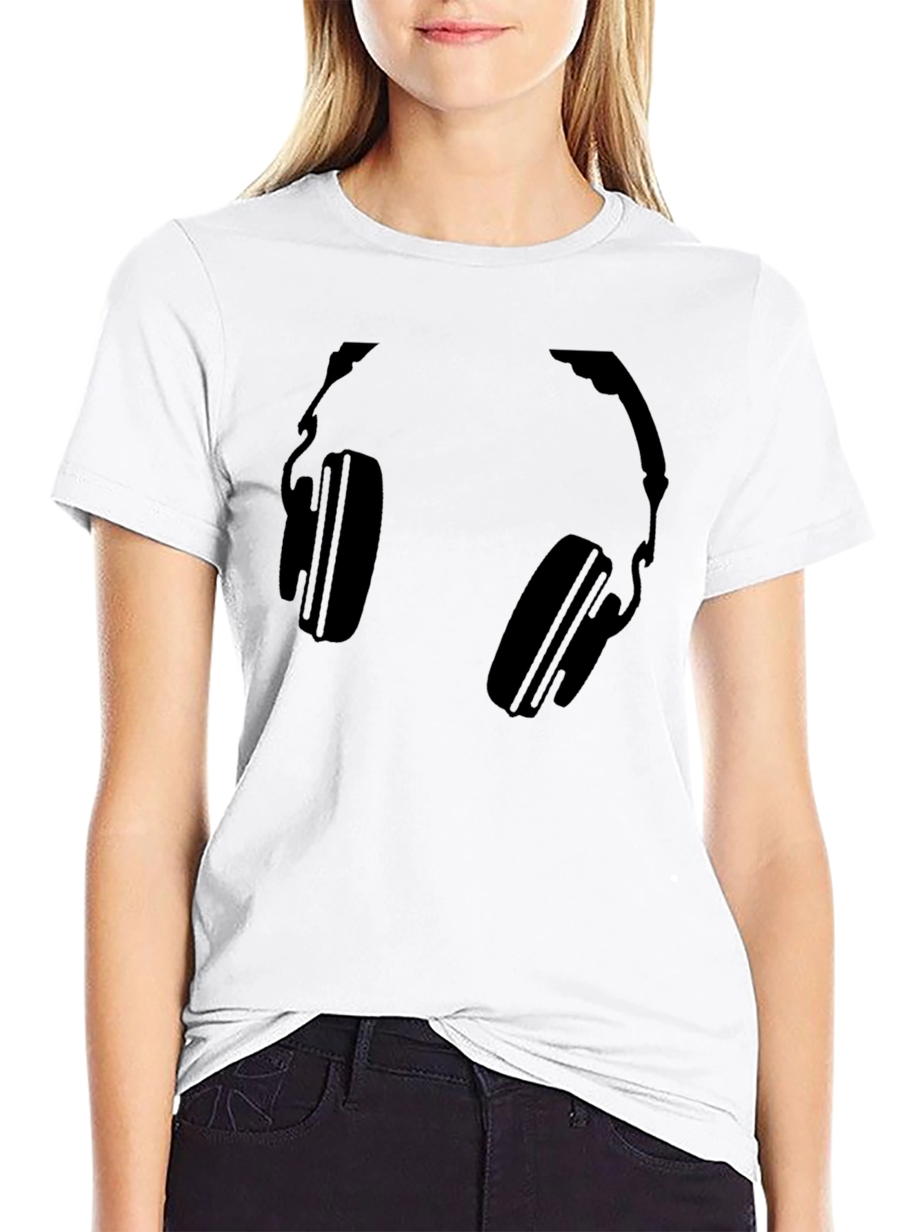 Headphones Graphic Tee - Black Cotton T-Shirt