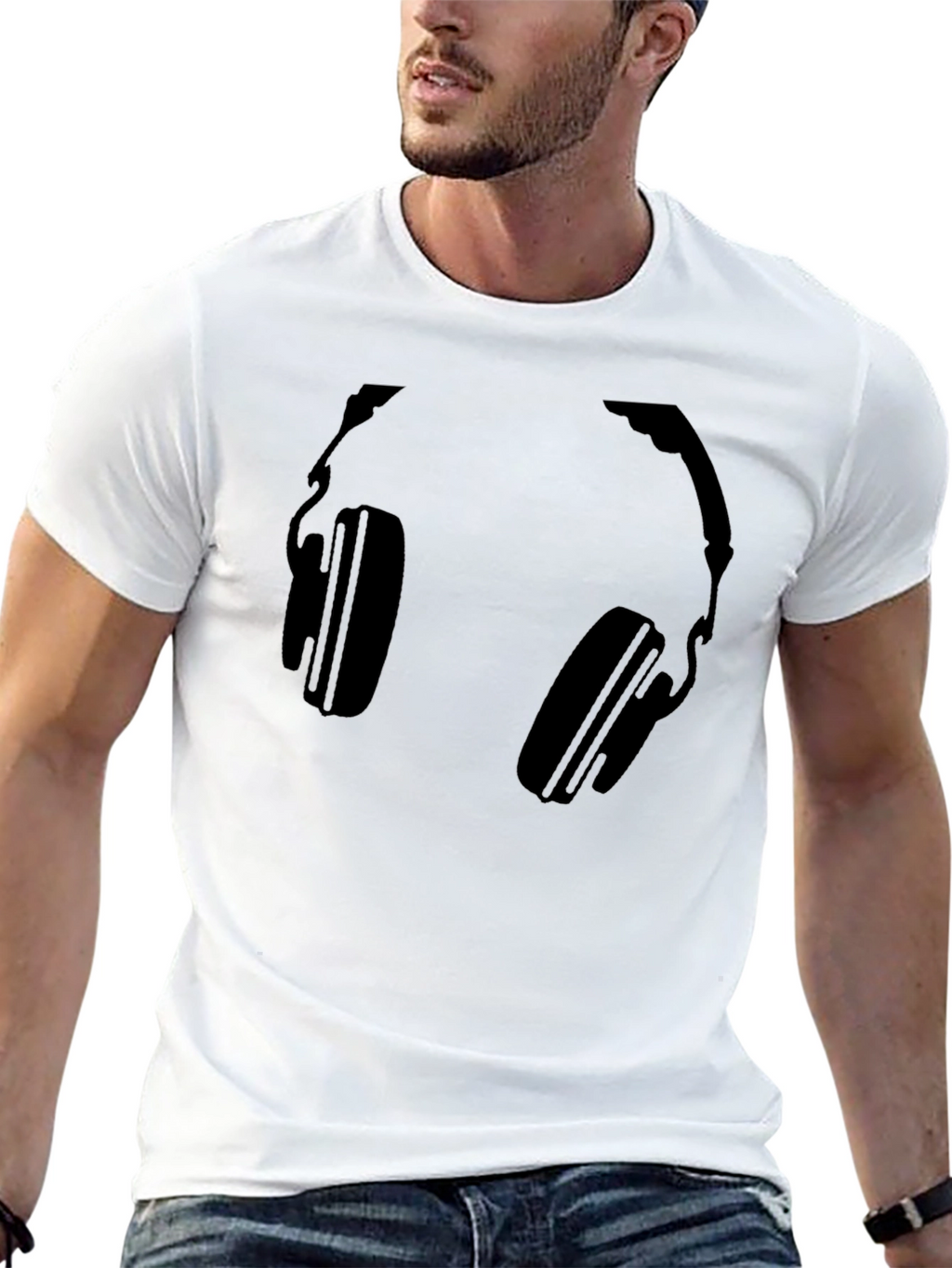 Headphones Graphic Tee - Black Cotton T-Shirt
