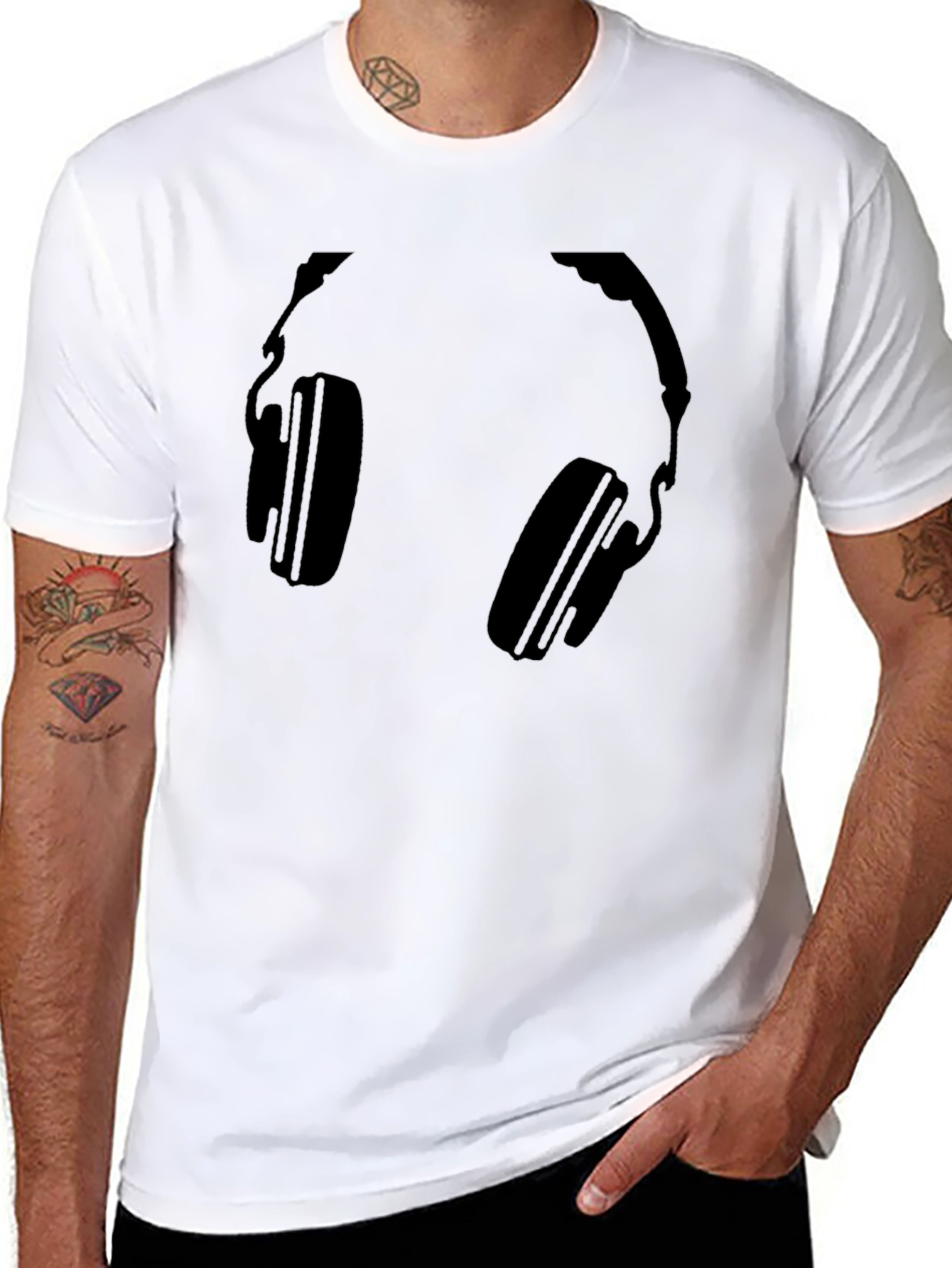 Headphones Graphic Tee - Black Cotton T-Shirt