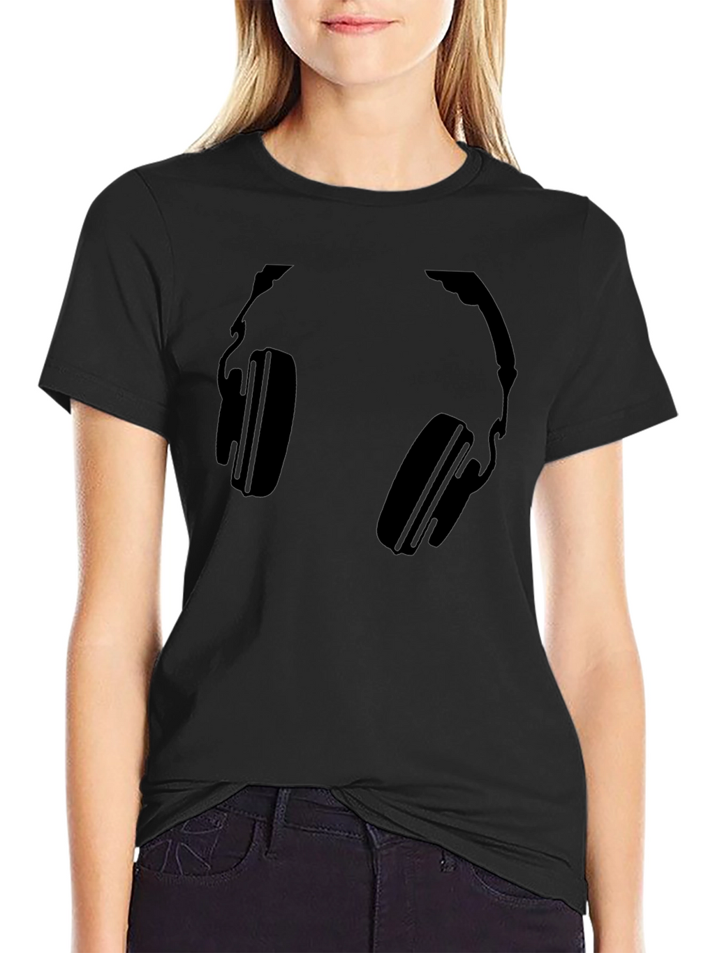 Headphones Graphic Tee - Black Cotton T-Shirt