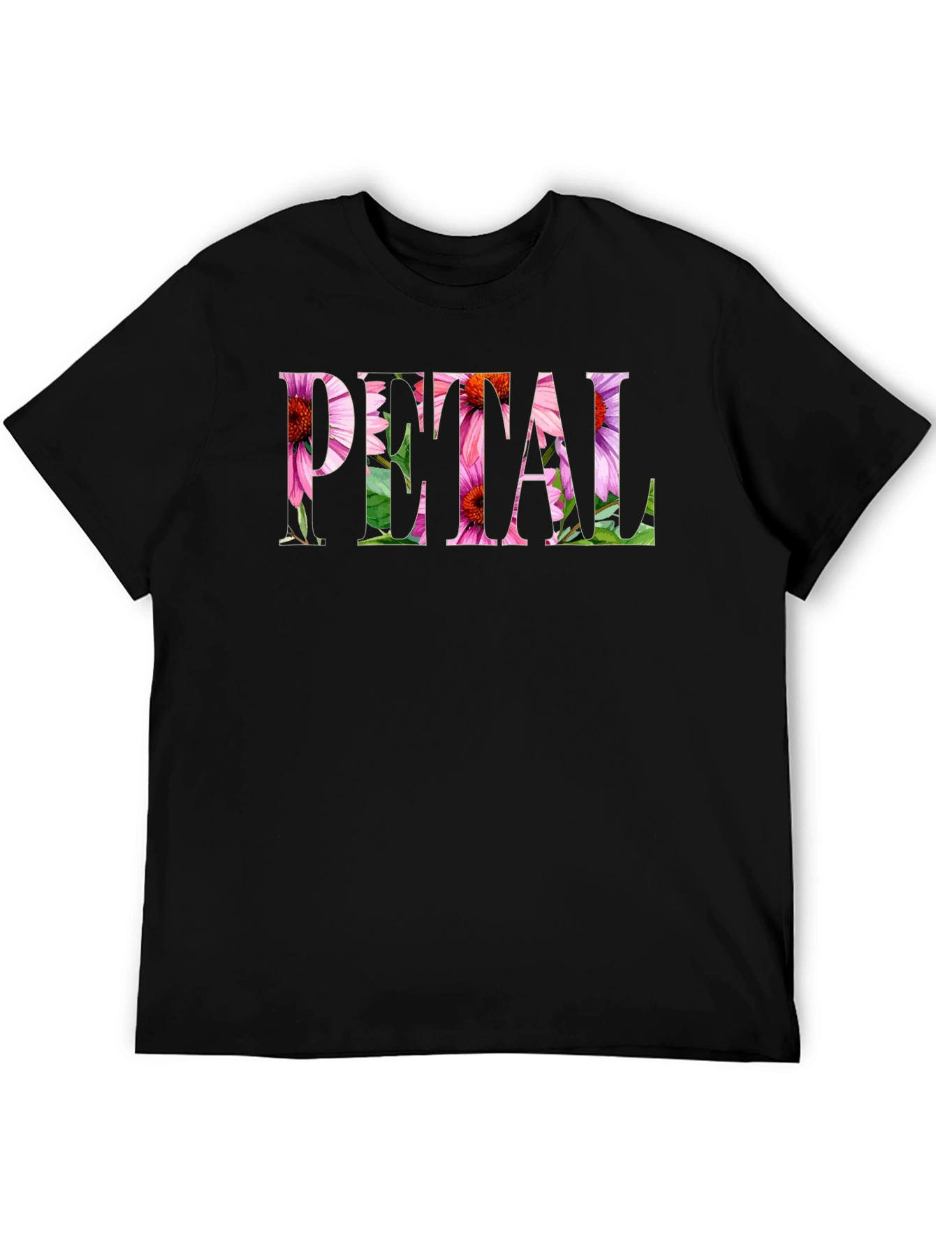 Floral PETAL Graphic Black T-Shirt